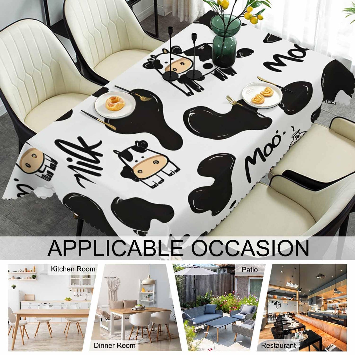 Beabes Cow Cute Table Covers Farm Milk Cattle Heavy Weight Tablecloth Cow Print Picnic Table Cloth for Kitchen Dinning Tabletop Outdoor BBQ Buffet Rectangle 52x70 Inch