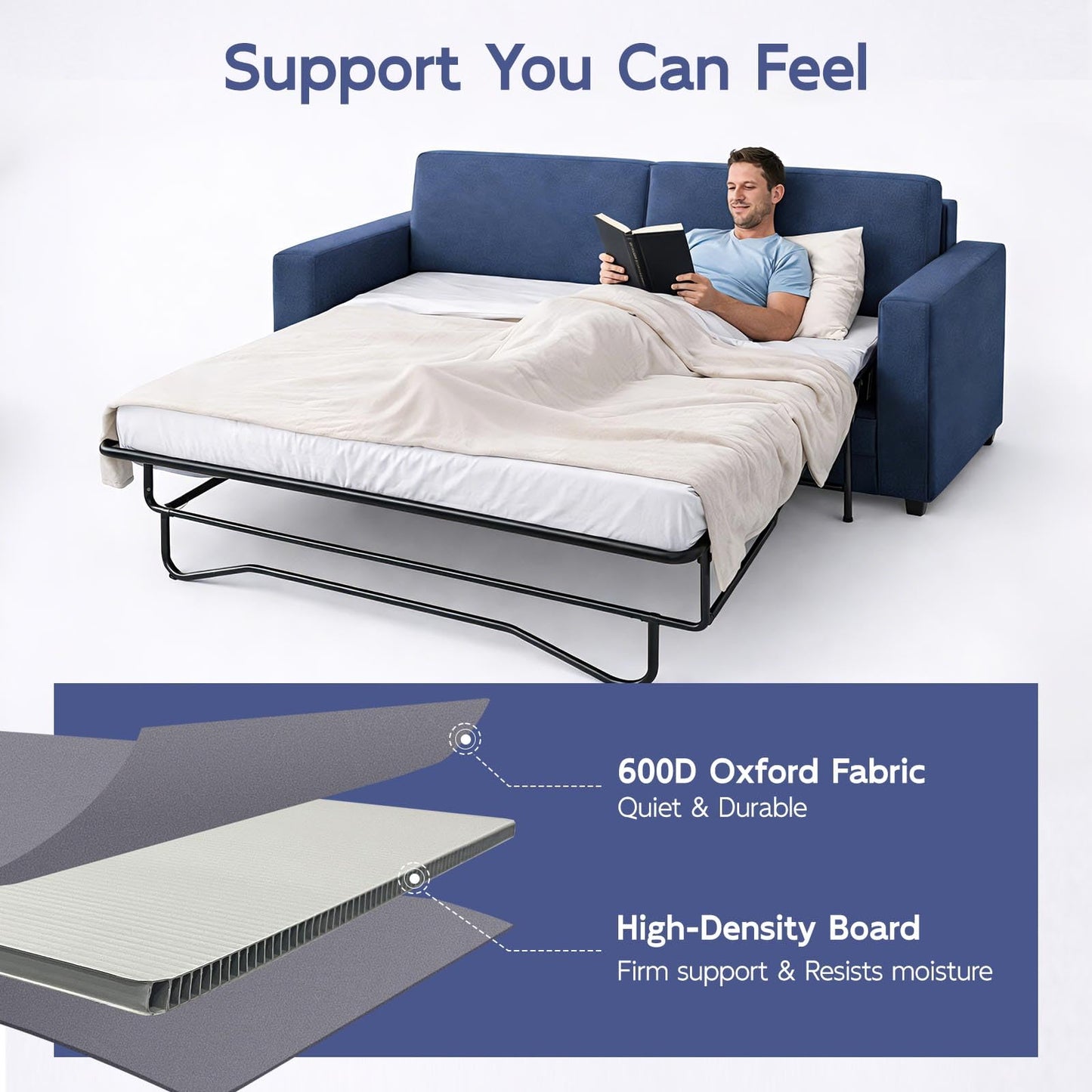 BlissBoard Sleeper Sofa Support Board, Pull Out Couch Cushion Support, 10mm Light and Thin, Quiet & Moisture-Resistant Bed Boards for Under Mattress, Queen Size (64"x54")