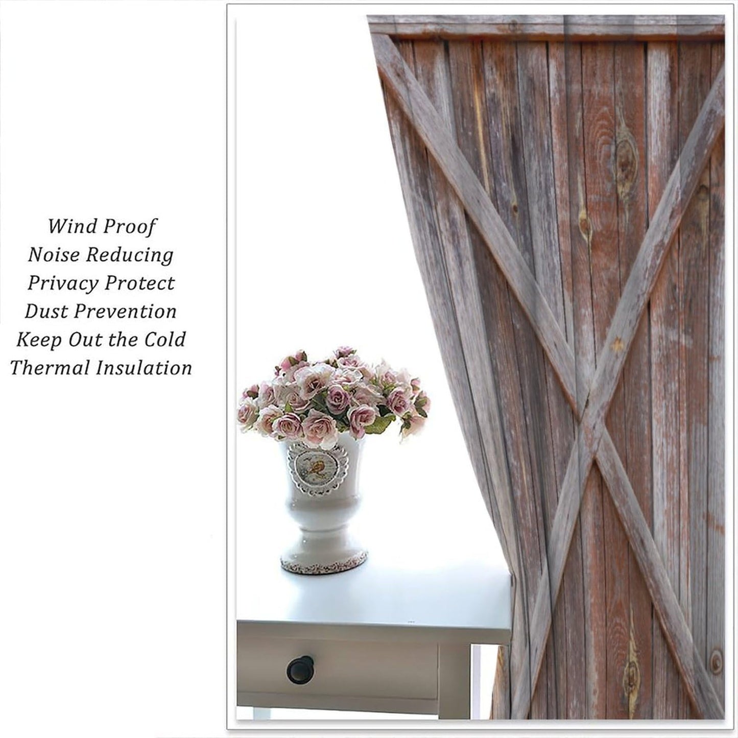 Rustic Window Curtains, Old Barn Door Wooden Board for Living Room Bedroom Kitchen, Rural Hardwood Farmhouse Western Retro Drapes Set 2 Panels,42x45 Inches