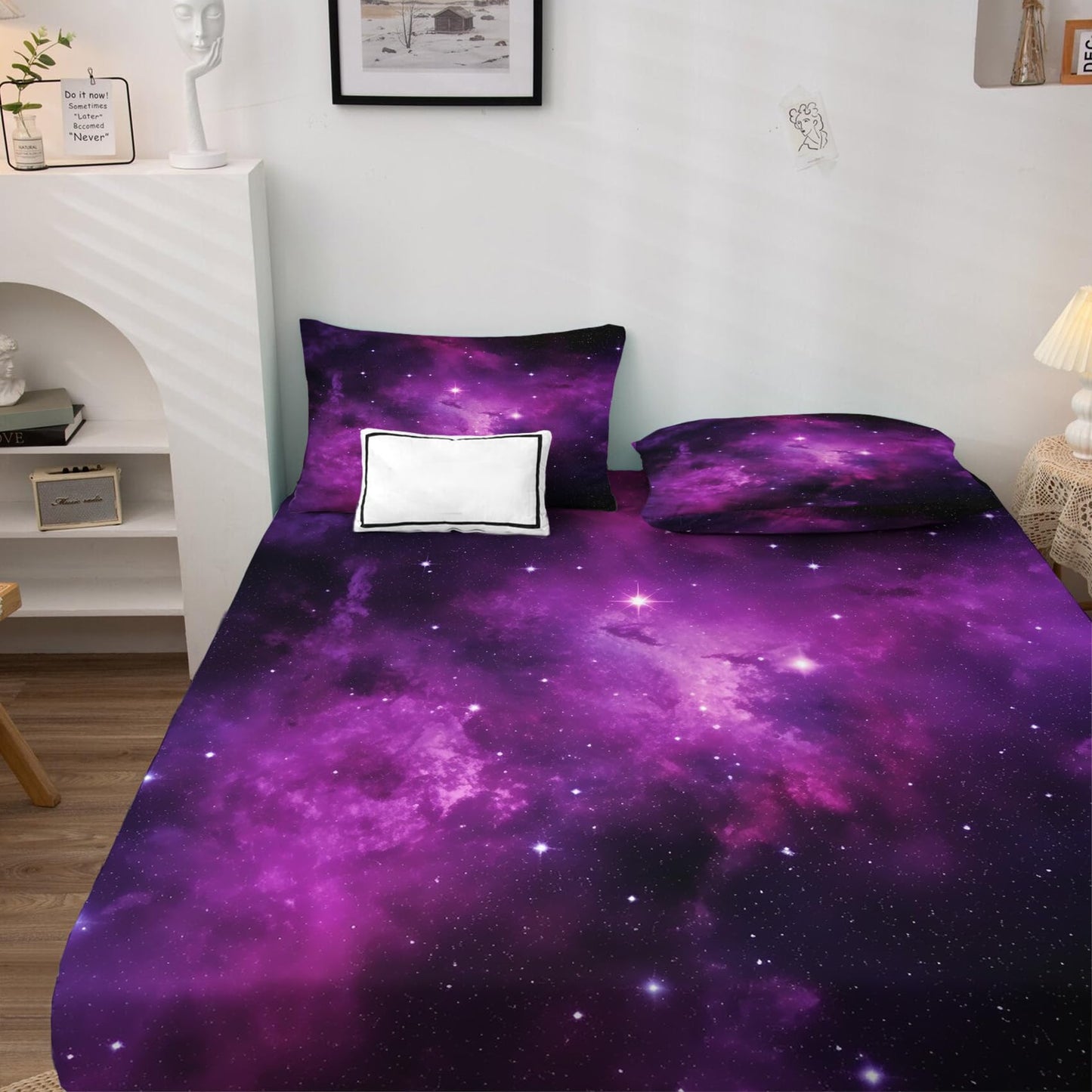 zcsm Galaxy Sheets King Sheet Sets - Purple Bed Sheets, Soft Microfiber & Deep Pocket & Wrinkle Free Patterned Bedding Sheets & Pillowcases, 4 Piece (1 Fitted Sheet, 1 Flat Sheet, 2 Pillow Cases)