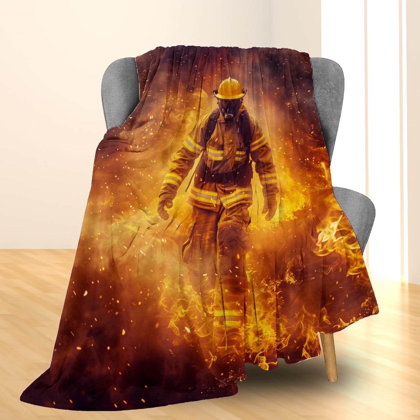 Ti Caldi Firefighter Blanket, Soft Cozy Lightweight Flannel Throw Blanket for Couch, Bed, Travel & Outdoor Use, Warm Fluffy Fuzzy Blankets for Women Men, Home Decor 60×50 in