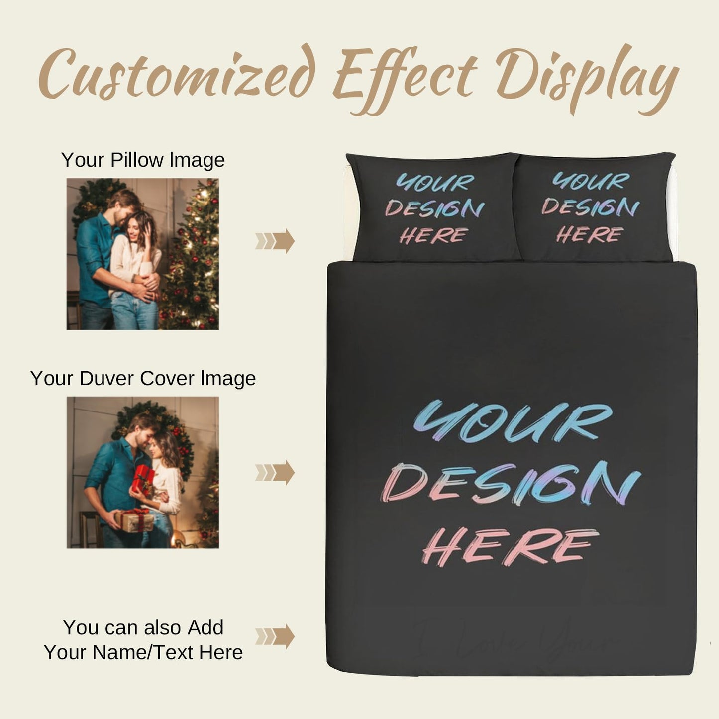 Lonhooker Custom Comforter Set, Custom Three-piece Bed Set Personalized Cover Set 3-Piece with 2 Pillowcases Customized Picture Bedding Sets with Picture Text Logo Universal All Season (Color02)