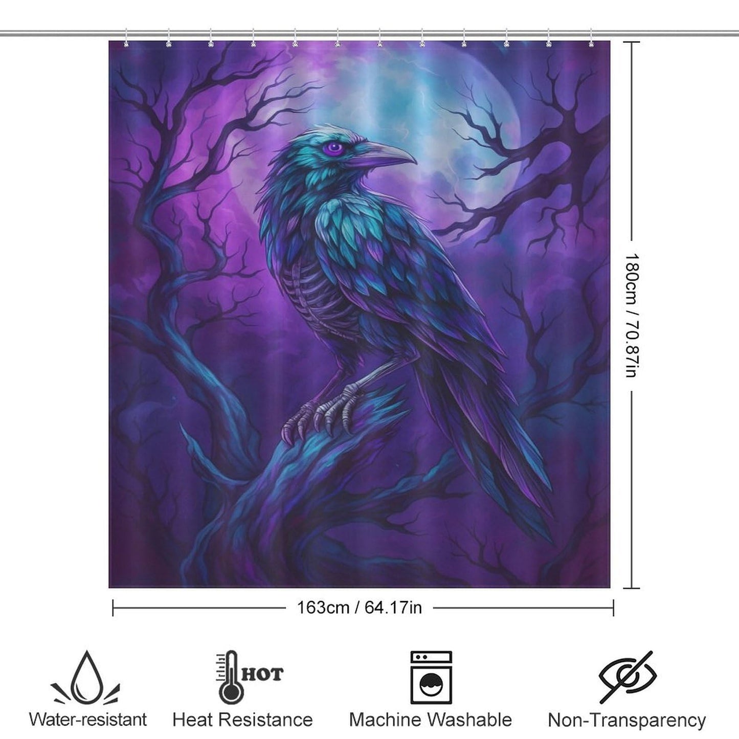 DUMIERTKL Mystic Raven Perched Shower Curtain,Funny Bathroom Decor Waterproof Fabric with Hooks 64x70 in