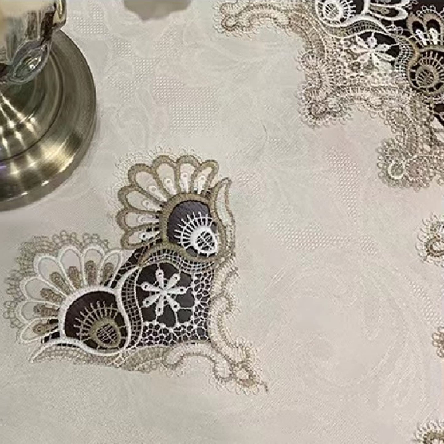 ZMNSZBDBeige Embroidered Lace Tablecloth Lace Coffee Table Cover Oval Hollow Fabric Tablecloth, Washing Machine, Dryer, Refrigerator Top Dust Cover (20''X43'')