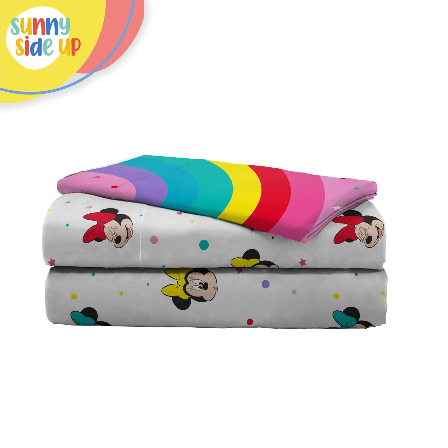 Sunny Side Up Disney Minnie Mouse Twin Sheet Set - 3 Piece Kids Bedding Set Includes Pillow Cover - Super Soft Rainbow Dots Microfiber Sheets