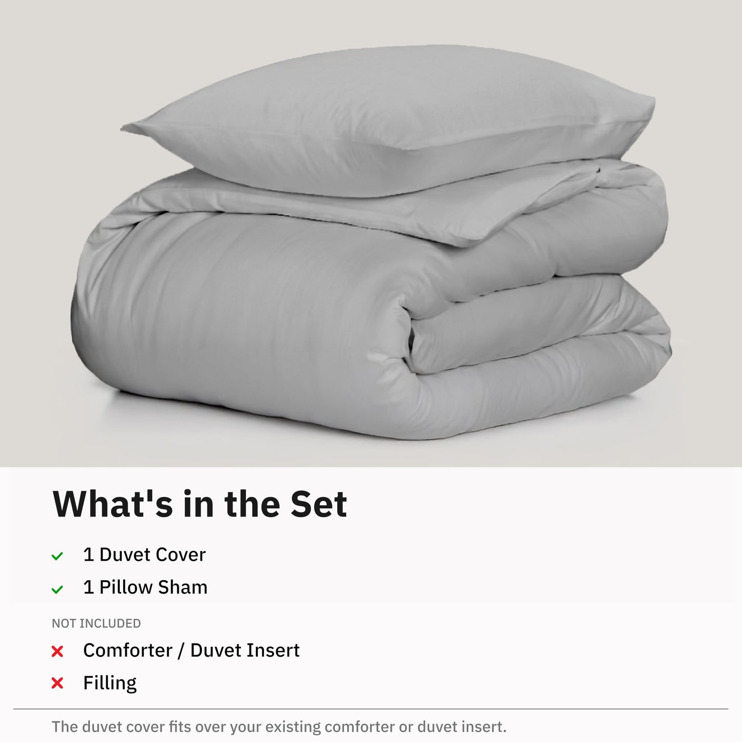California Design Den 2-Piece Twin Size Duvet Cover Set - 400 Thread Count, 100% Cotton Sateen, Soft Twin Duvet Cover Set, Button Closures, Corner Ties, Durable Bedding - Light Grey