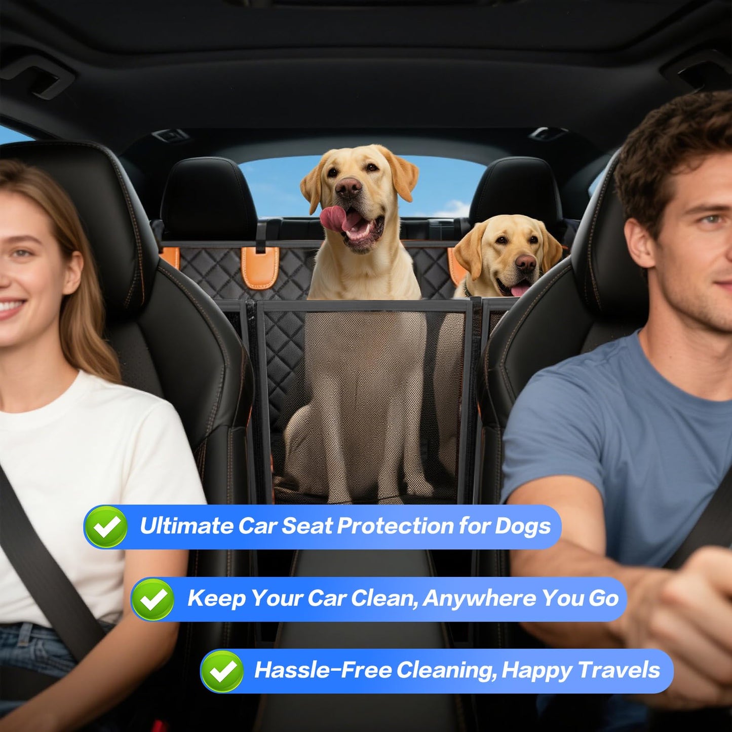 Gisphryn Back Seat Extender for Dogs,Hard Bottom Dog Car Seat Cover for Back Seat,Waterproof Dog Hammock with Door Protection, Anti-Scratch Pet Back Seat Cover for Car, SUV, Holds 420lbs, Black