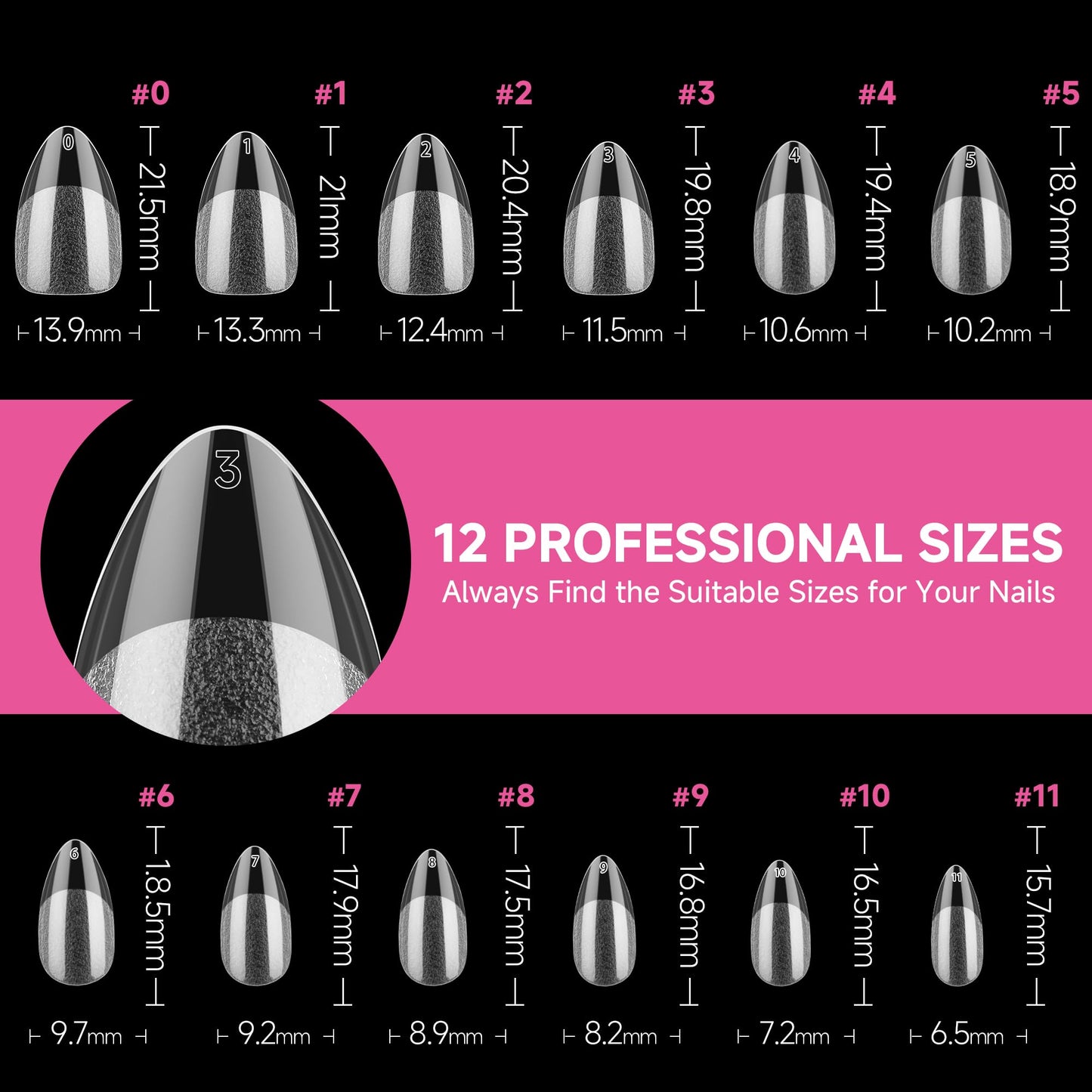 UNA GELLA Short Almond Nail Tips, 312pcs Short Almond Gel Nail Tips Shape Pre Etched Press On Nails Clear Acrylic Fake Nails No C Curve for Full Cover Nails Extension Home Art DIY Salon 12 Sizes