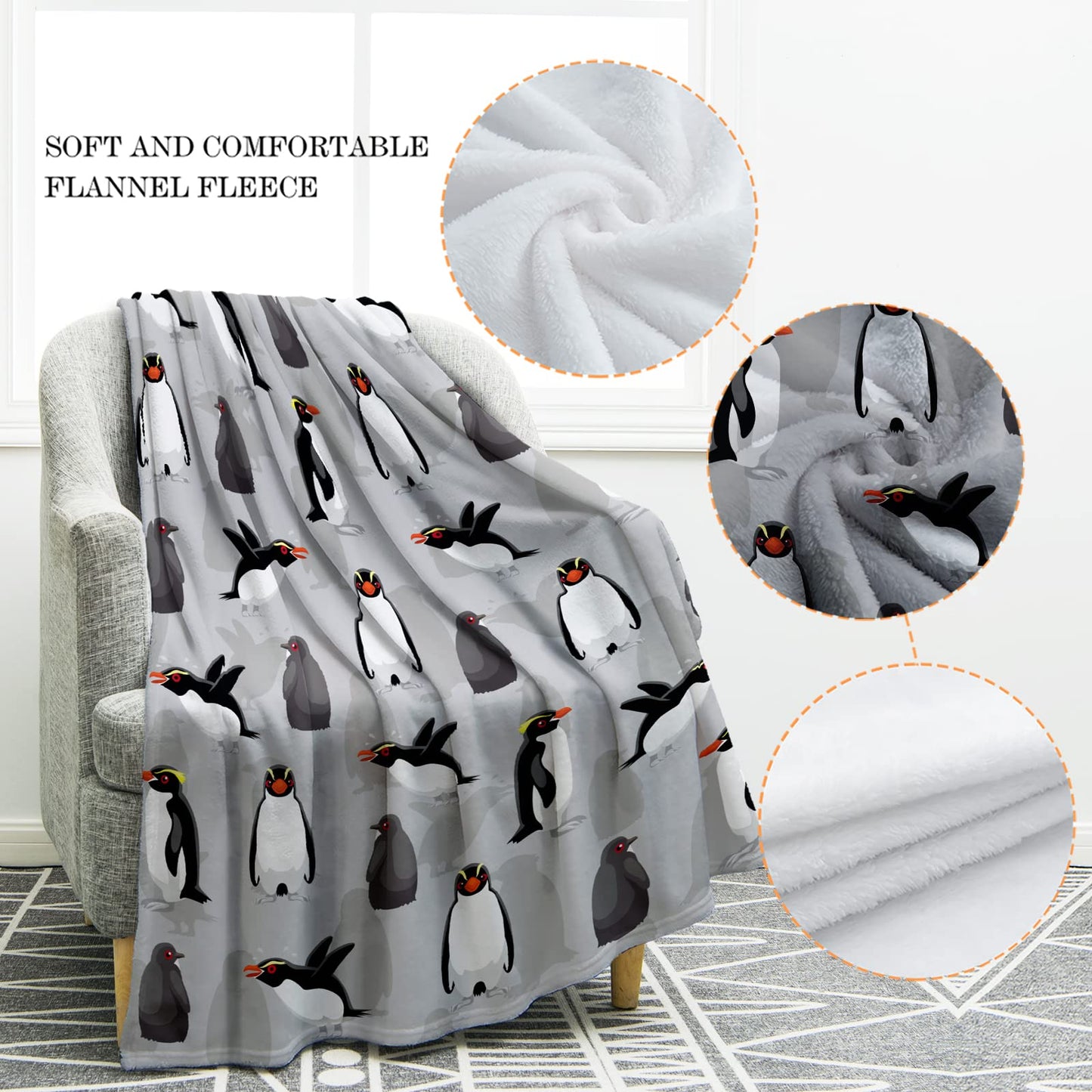 Jekeno Penguin Blanket Gifts for Women Men Couple Husband Wife Boyfriend Girlfriend Wedding Anniversary Birthday Christmas Girls Boys Teens Gift Antarctic Animals Throw Blanket Grey 50"x60"