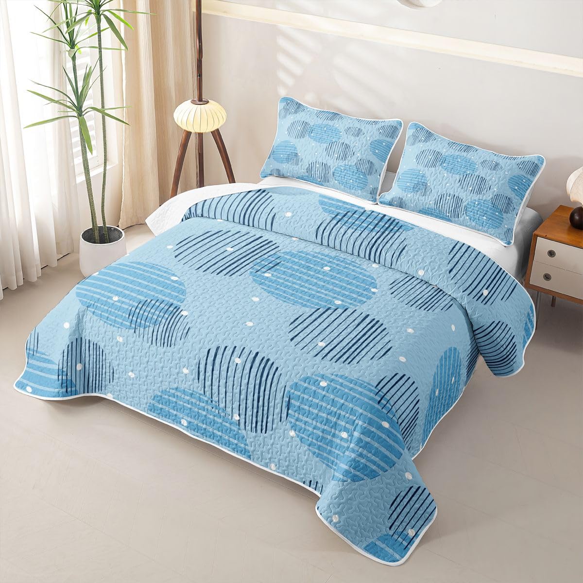 Erosebridal Geometric Quilted Bedspreadd Set Twin Circle Coverlet Set Baby Blue Bed Set Bohemian Abstract Bedding Set