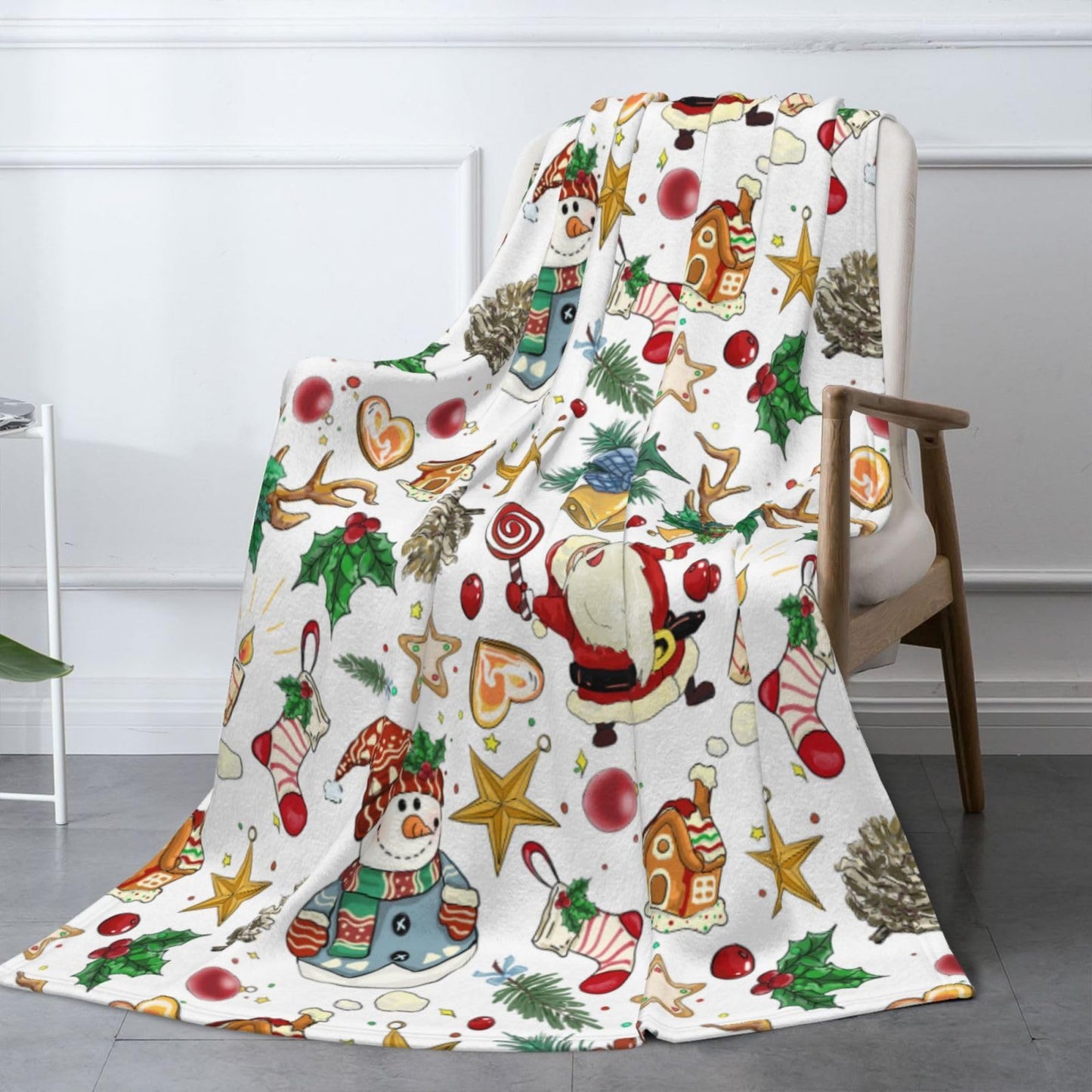 Christmas Santa Claus Snowman Throw Blanket Cozy Fluffy Plush Blanket Soft Flannel Throw Blanket for Kids Men Women Gift Sofa Bed Couch 50"x40" Christmas