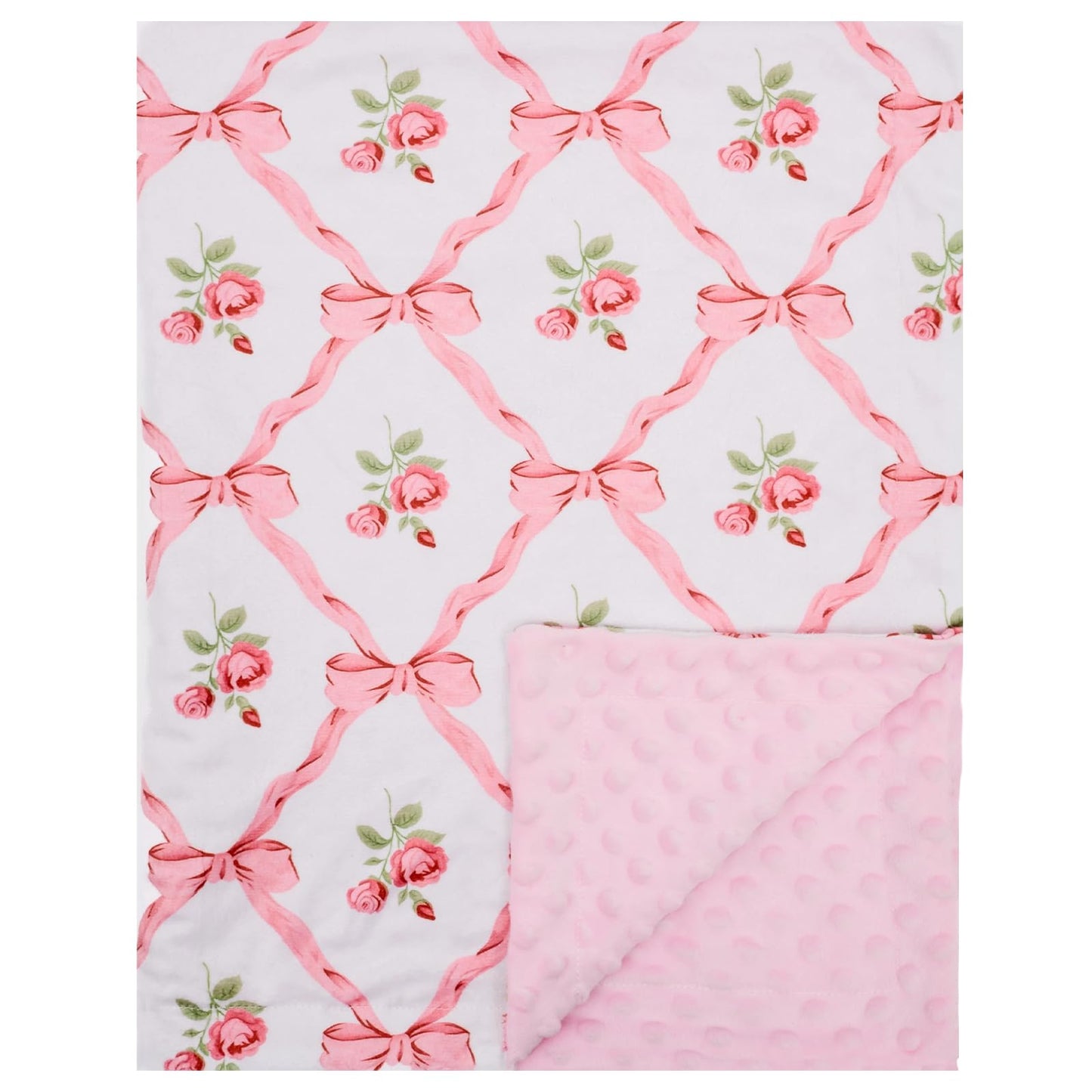 Baby Blanket for Boys Girls Super Soft Double Layer Minky with Dotted Backing Cute Cow Crib Receiving Blanket Bed Throws for Newborns Nursery Stroller Toddler 30 x 40 Inch (Pink Bow Rose)