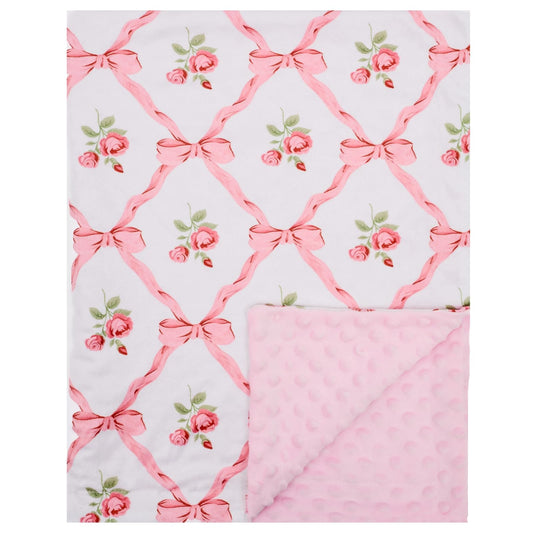 Baby Blanket for Boys Girls Super Soft Double Layer Minky with Dotted Backing Cute Cow Crib Receiving Blanket Bed Throws for Newborns Nursery Stroller Toddler 30 x 40 Inch (Pink Bow Rose)