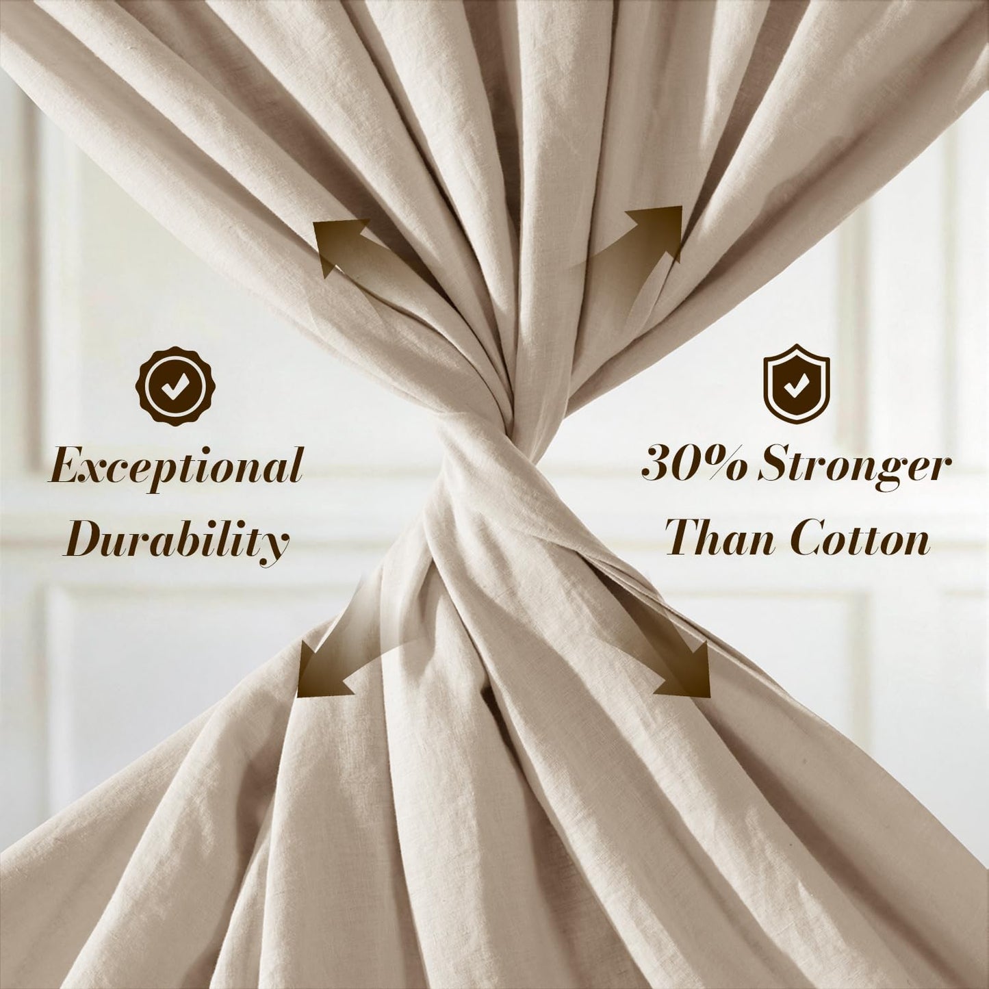 SONORO KATE 100% French Pure Linen Sheets, Breathable and Durable Line Twin Size Sheets, Anti-Tear Line Bed Sheets, Machine Washable, 16 Inch Deep Pocket - 3 Piece (Natural Linen, Twin)