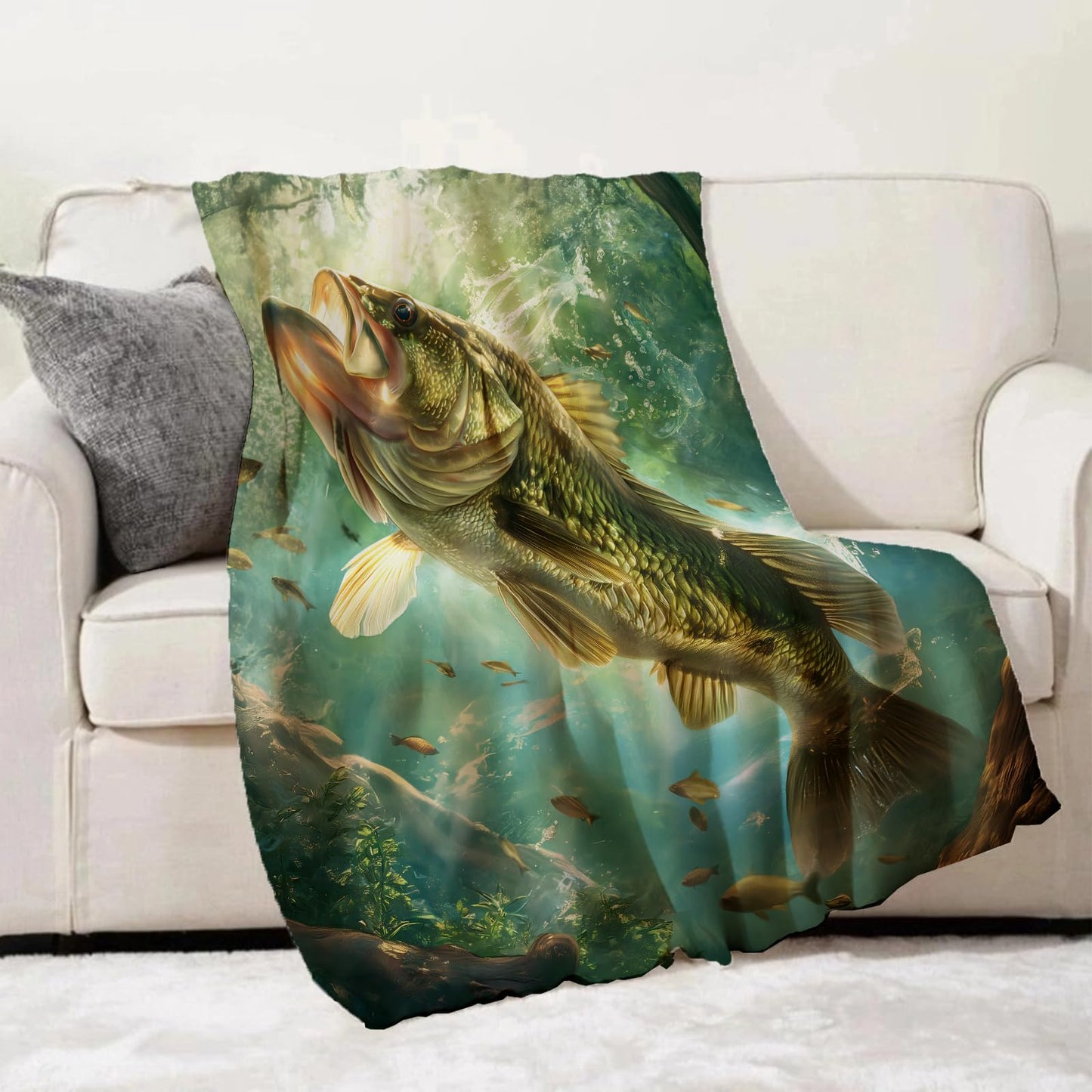 Turamurra Fish Throw Blanket 50"x60", Underwater Adventure Blankets for Living Room Bedroom Decor, Soft Flannel Plush Gifts for Fishing Lovers Adults Kids