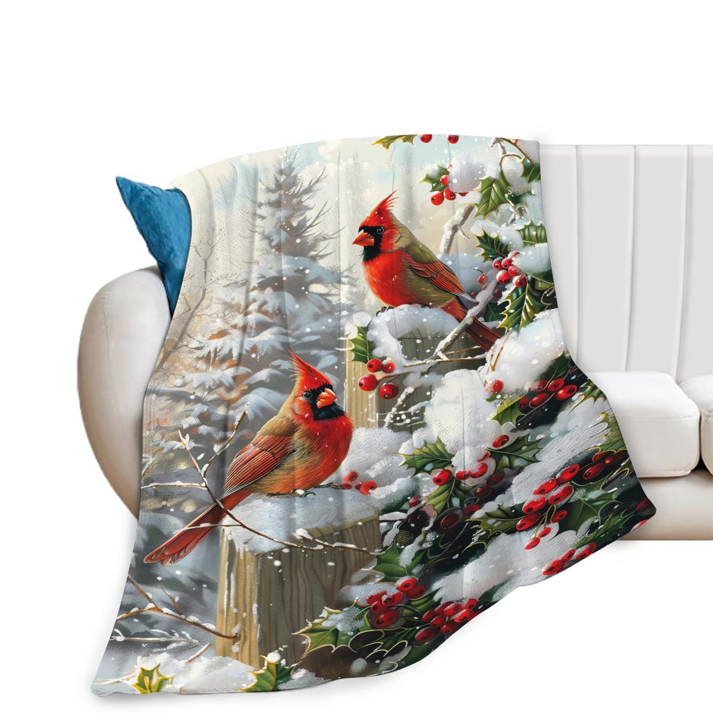 Dynova Christmas Bird Blanket Cozy Plush Red Birds Lovers Throw Blankets Fuzzy Flannel Fleece Winter Gifts for Girls Boys Women Men 50"X40"