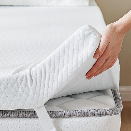 DUMOS Memory Foam Mattress Topper Pad with Cover, Soft Bed Cover with Anti-Slip Base, Enhanced with Cooling Gel, Premium Comfort for Sleep & Back Pain Relief, Removable & Washable