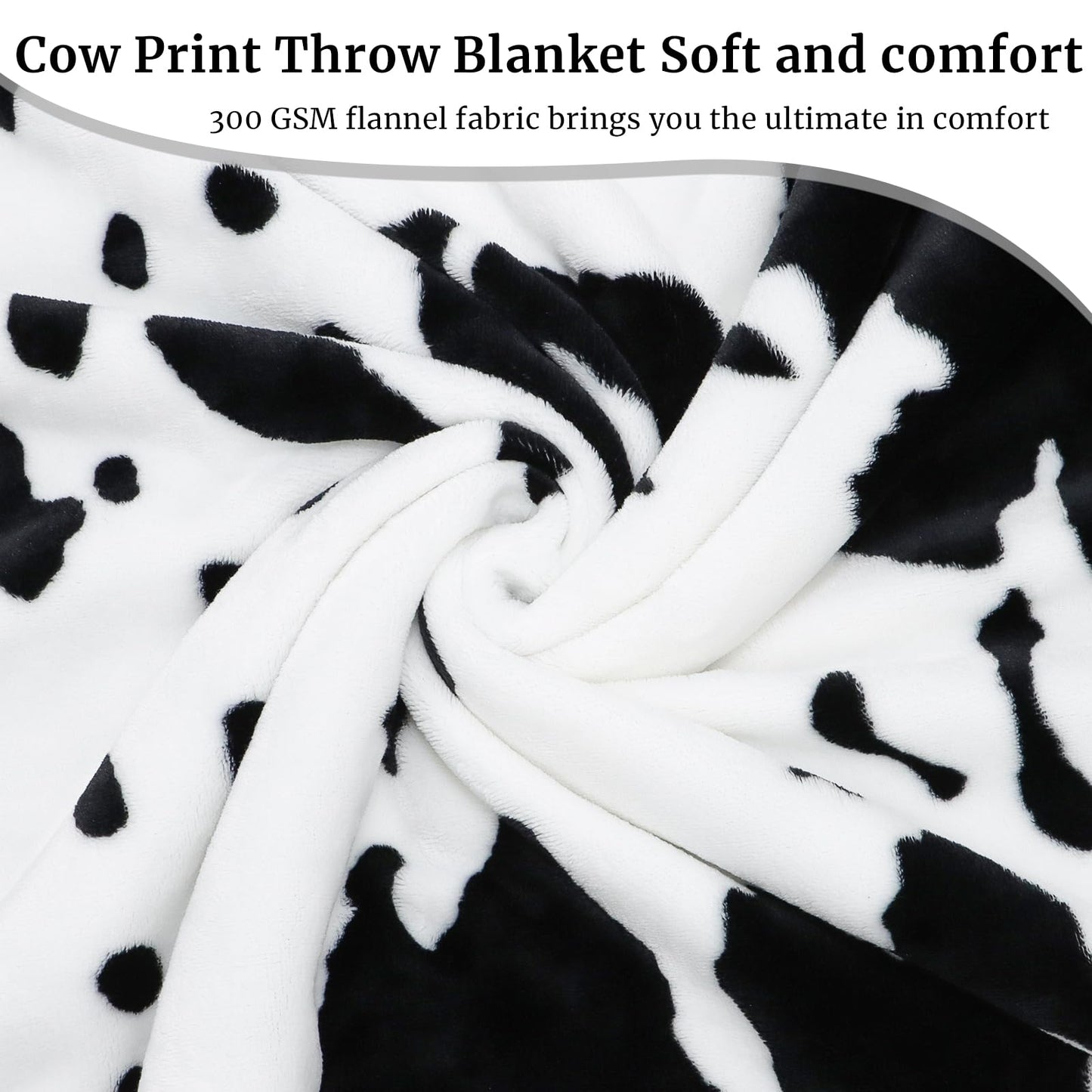 Cow Print Blanket Warm Plush Cute Throw Soft Fleece Flannel Lightweight Black & White Blankets for Living Rooms Sofa Bedroom All Seasons Decor Cow Gifts for Adults Kids Teens 50" x 60"
