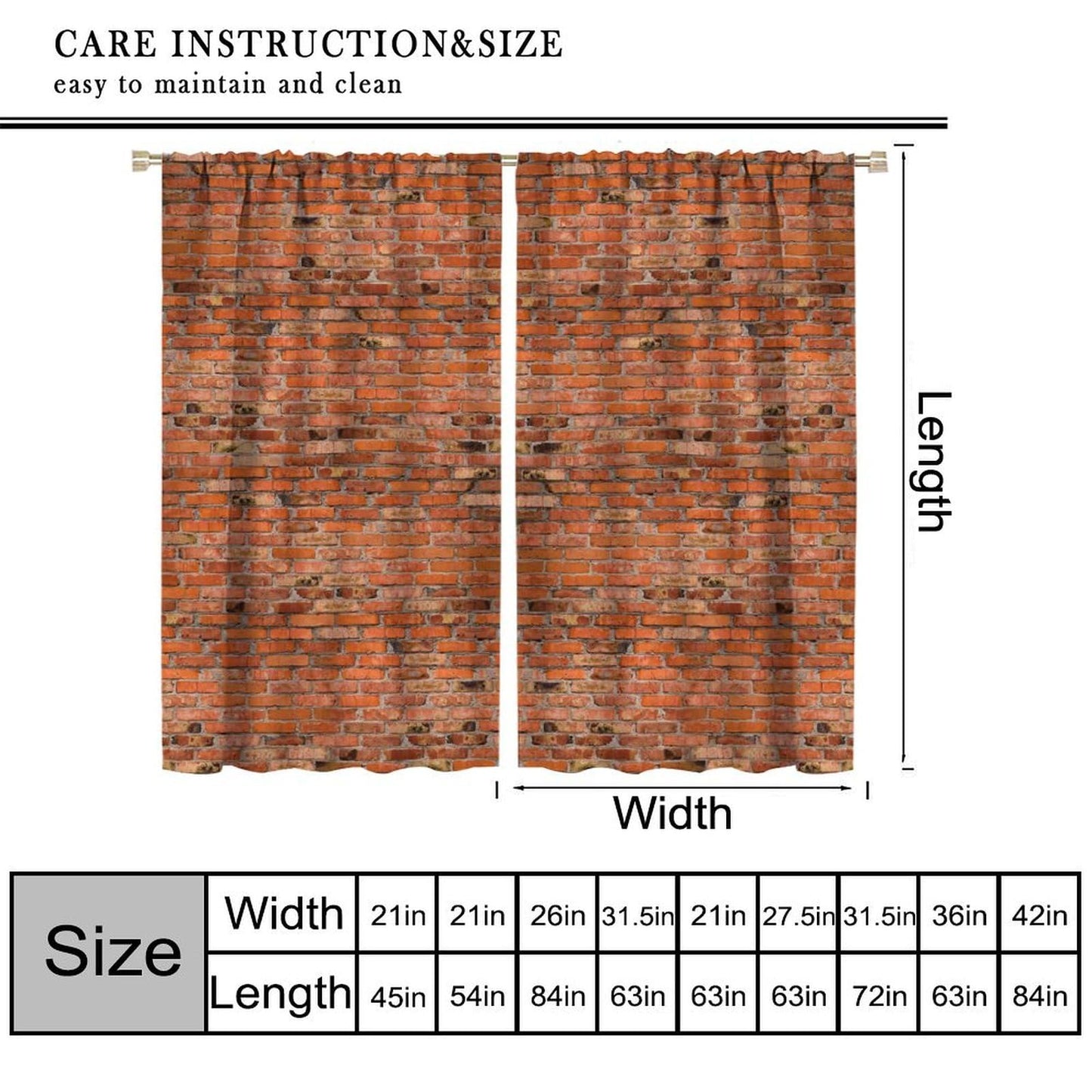 ICMOLYYENLO Vintage Red Brown Brick Wall Curtains, Vintage Stone Brick Rock Country Farmhouse Geometric Pattern Curtains for Living Room Bedroom Blackout Curtains 42x44 Inches