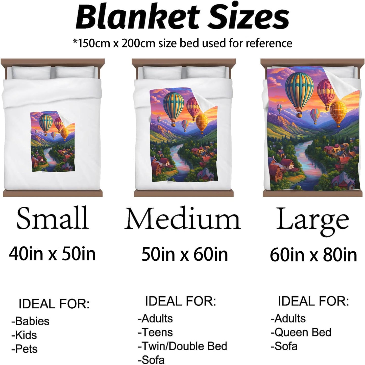 Kibue Hot Air Balloon Blanket Warm & Cozy Flannel Village Throw Blanket - Soft Plush Lightweight Blankets for Travel, Sofa, Bedroom, Office, Home Decor for Adults Kids Women 60"×50"