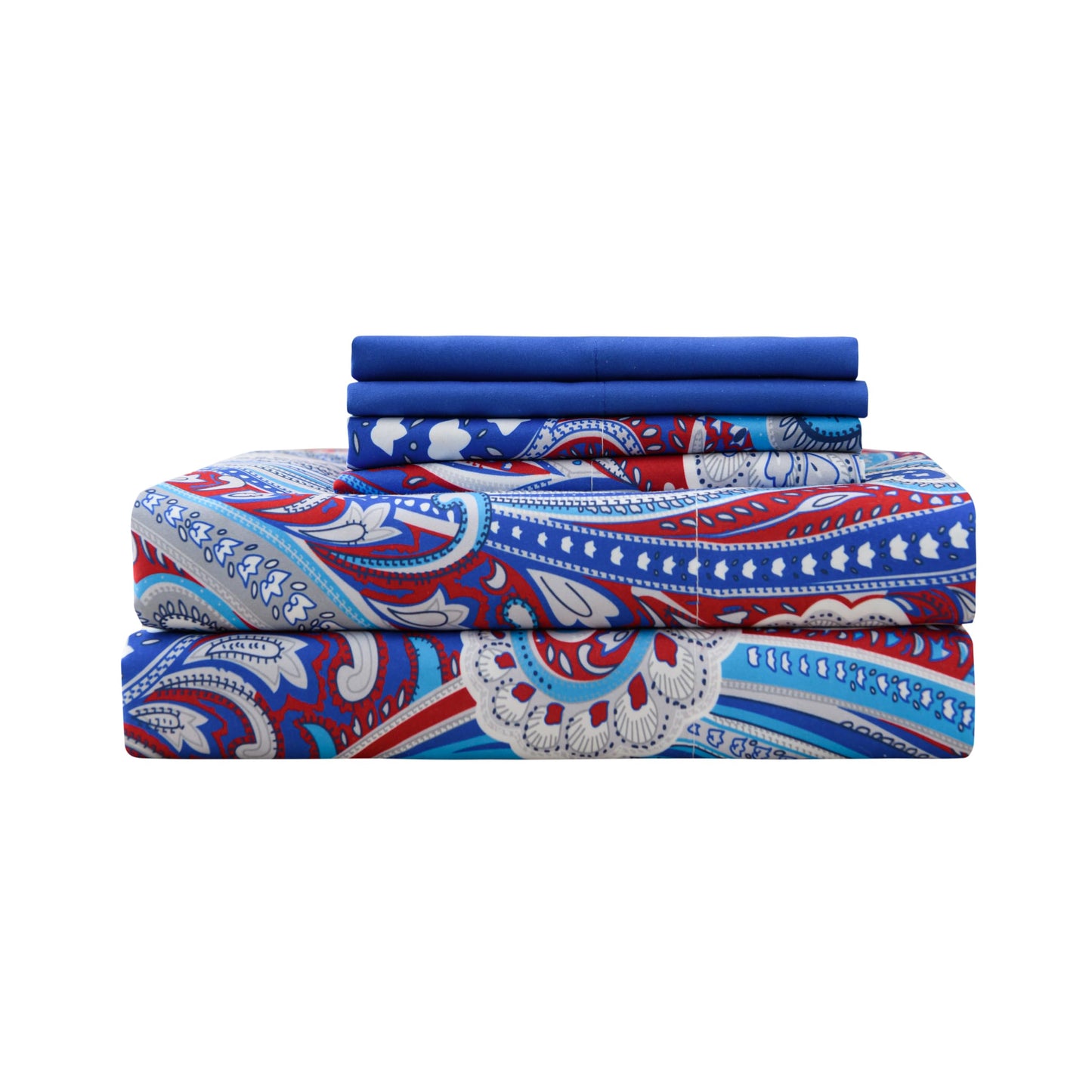 Spirit Linen home 6-Piece King Size Bed Sheet Set - Deep Pocket, Medallion Print, Soft and Breathable Bed Sheets, Microfiber Material, Includes 1 Fitted, 1 Flat, 4 Pillowcases - Navy Medallion Design