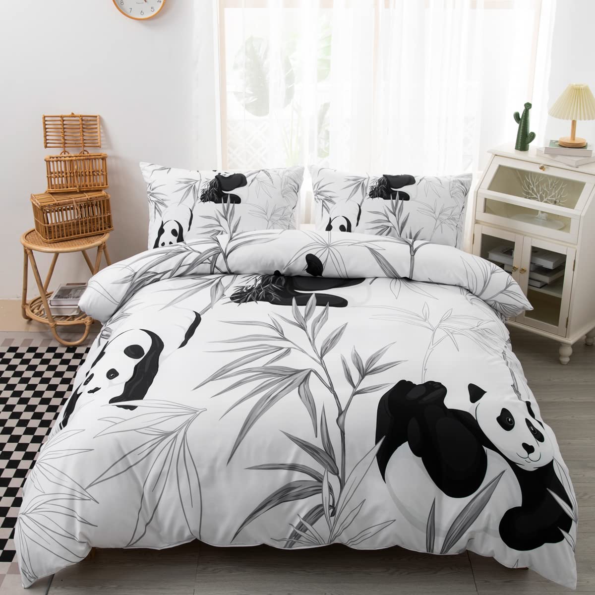 CVHOUSE Panda Bedding Queen Size,Cute Animal Bedding Set for Girls Kids Teens,Kawaii Comforter Set Cover Soft,1 Duvet Cover 2 Pillowcases 3 Piece,Chrismas Decor
