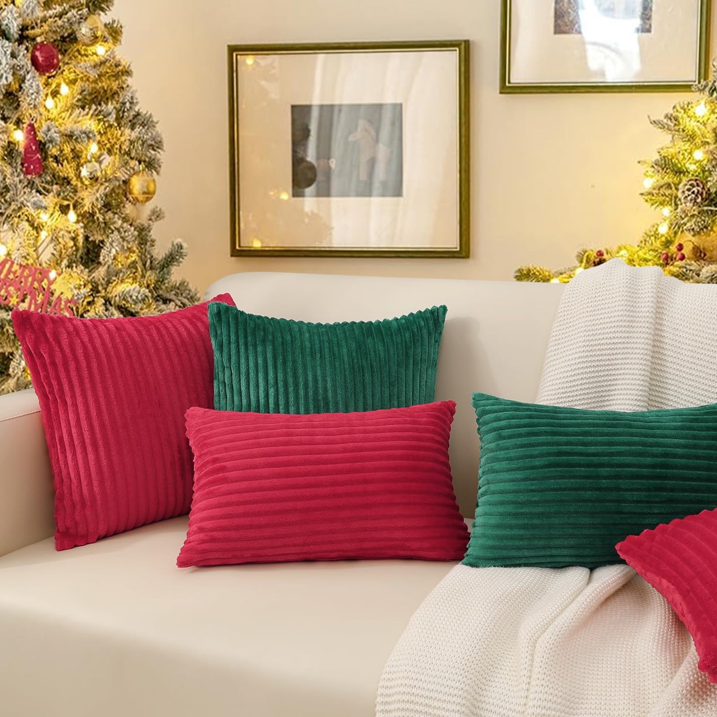 Simmore Decorative Throw Pillow Covers 18x18 Set of 2, Soft Natural Plush Flannel Double-Sided Fluffy Couch Pillow Covers for Sofa Living Room, Rust