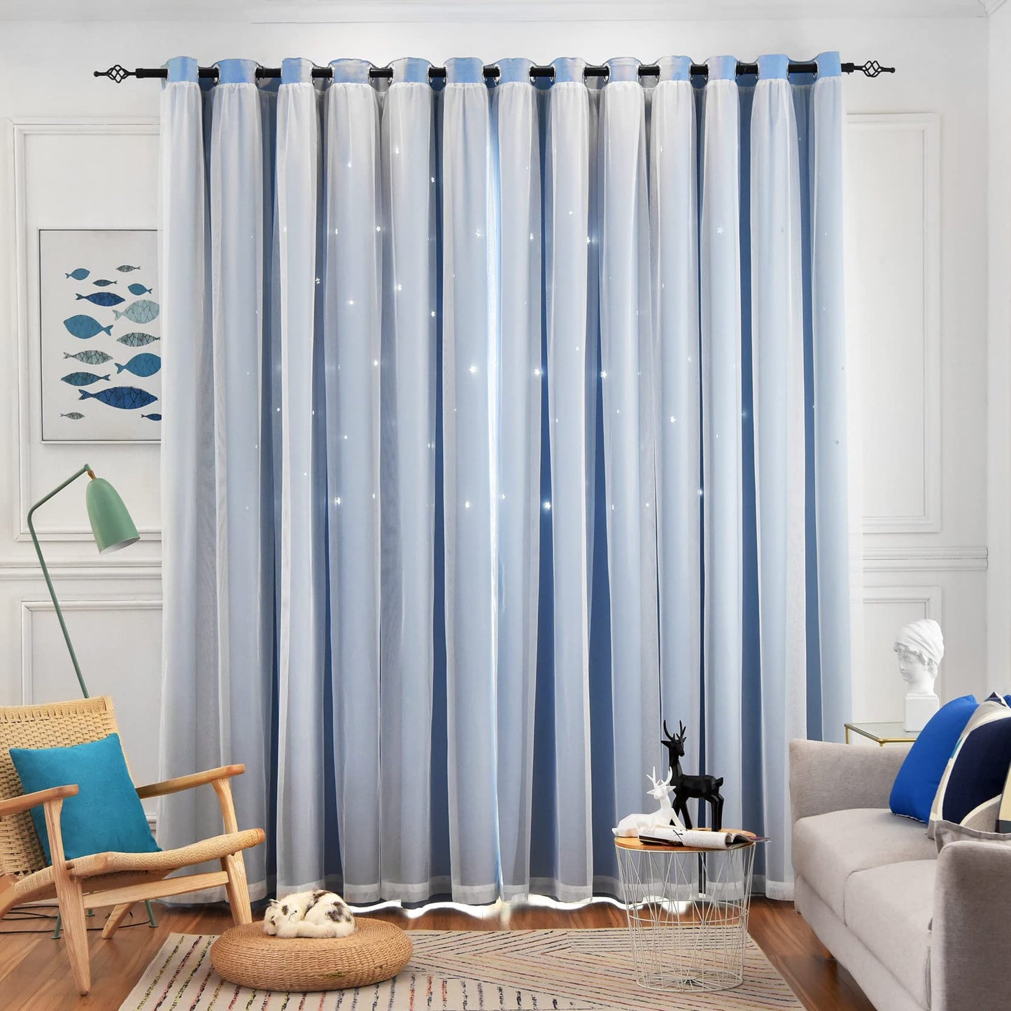 Loyala Star Curtains - Living Room & Bedroom Drapes, Blackout & Kids Curtains, 84 Inch Long, 2 Panels Set, Blue, 52 X 84 Inches