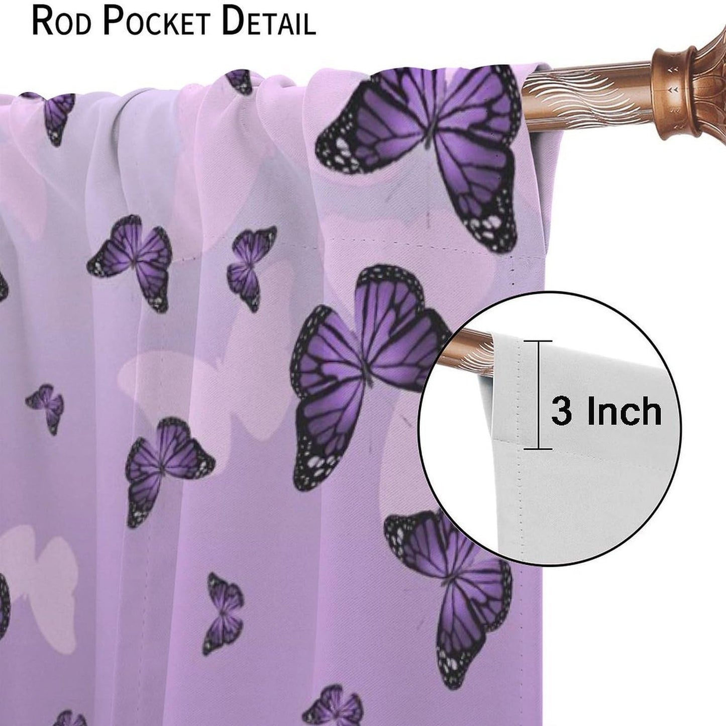 JESTRONRY Purple Butterfly Curtains,Romantic Fantasy Butterflies Print Window Drapes for Living Room Bedroom Kitchen Bathroom Home Decor 42" W X 45" L (Decor)