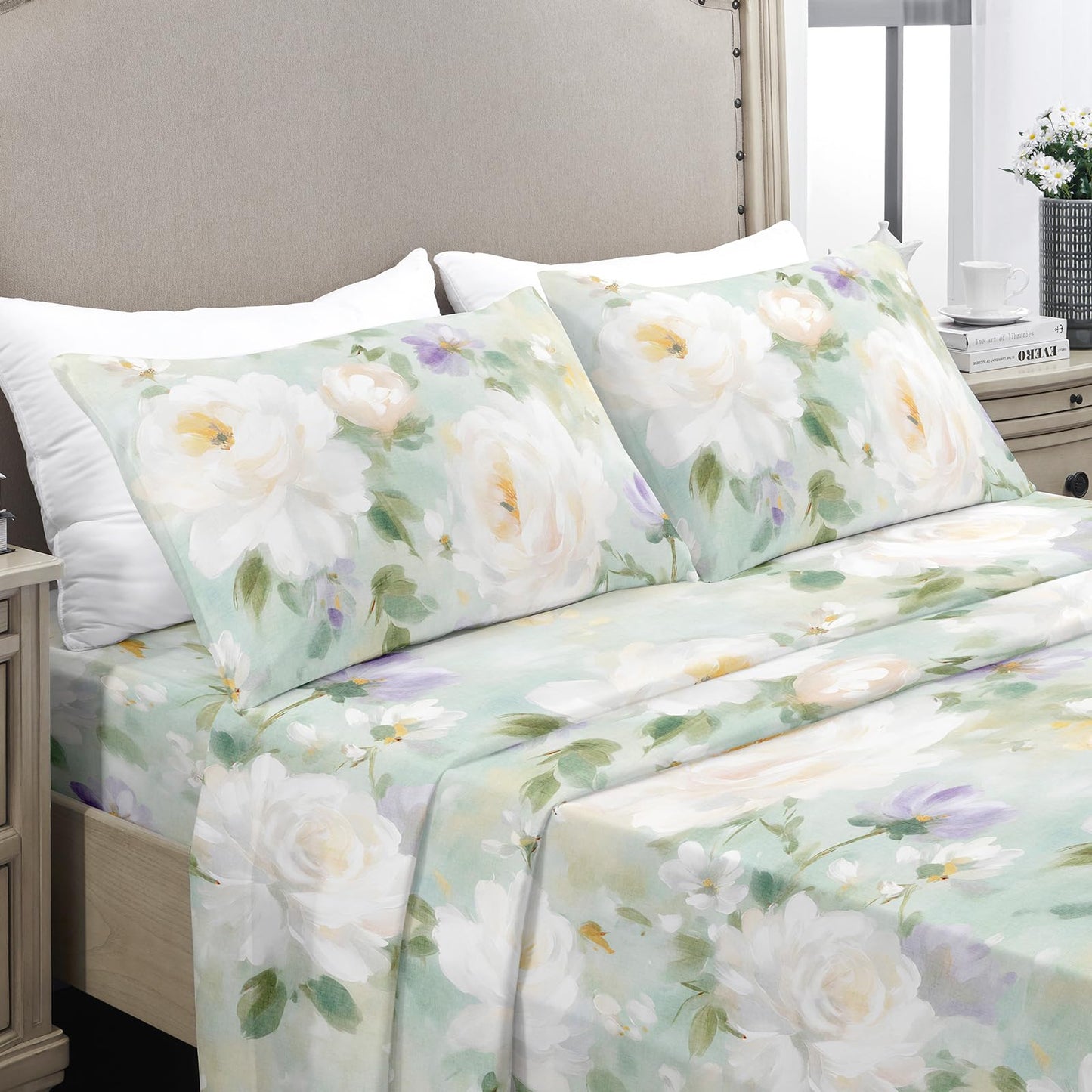 YIYEA Floral Sheets Twin Size, Premium Double Brushed Microfiber Bed Sheet Set for All Season, Soft Breathable, 16" Deep Pocket, Shrinkage and Fade Resistant, 3PC, Twin