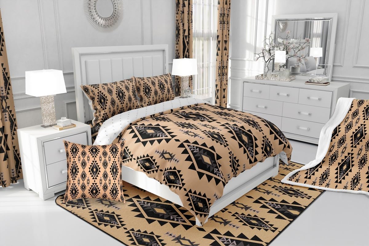 jejeloiu Boho Western Comforter Set Queen Size Bohemian Southwestern Bedding Set for Kids Boys Girls Aztec Decor Duvet Quilt Country Bedroom Farmhouse 3 Pcs with 2 Pillow Cases