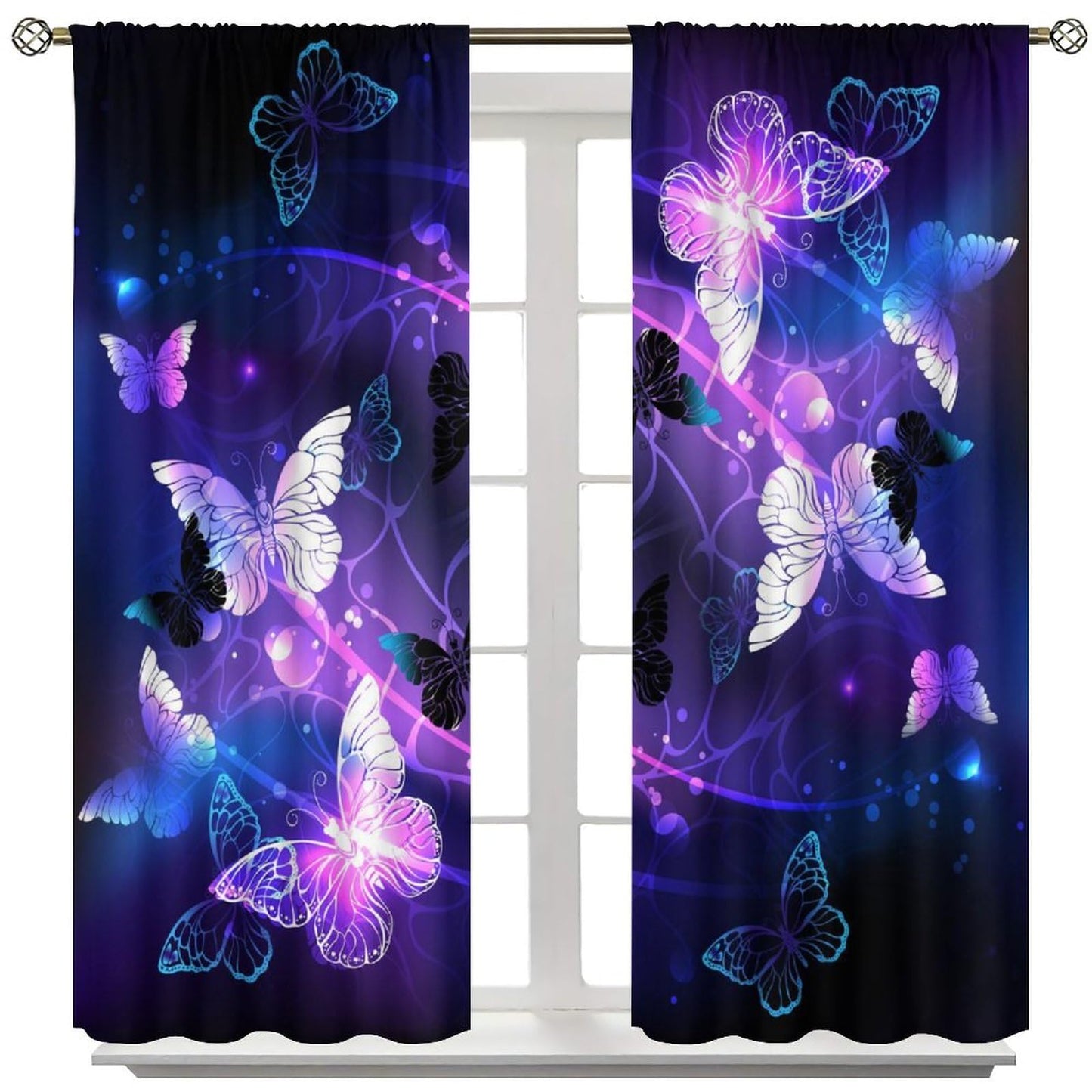 Yearn Jear Butterfly Curtains for Girls Bedroom,Purple Window Curtain Panels Drapes for Kids Bedroom Nursery Room Rod Pocket Windows Door Curtain, W42xL45in Decor