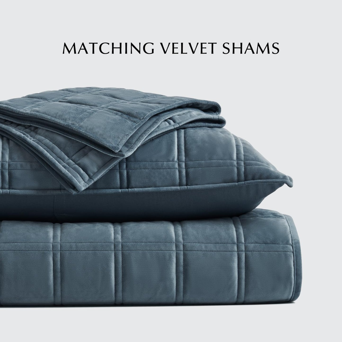 EVERGRACE 3 Pieces Luxurious Velvet Quilt King Size, Ultra Soft Bedspread Coverlet Set, Double Box Stitch Lightweight Velvet Comforter for All Season with 2 Shams, Stormy Blue, 108"x96"