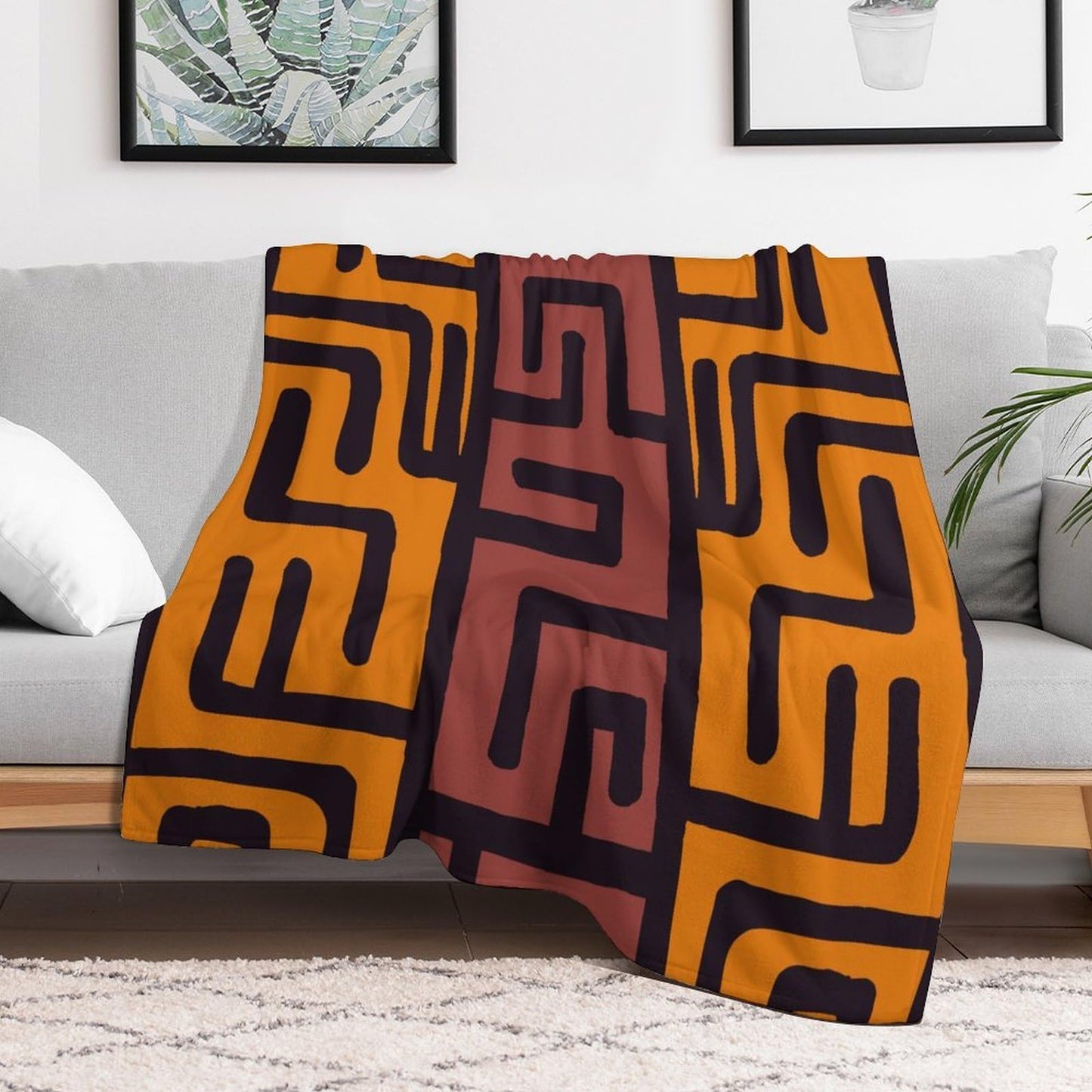 ZhiRain African Mudcloth Bohemian Pattern Throw Blanket Tribal Africa Ethnic Abstract Geometric Blanket for Sofa Bed Couch Chair Or Dorm 50"x60"
