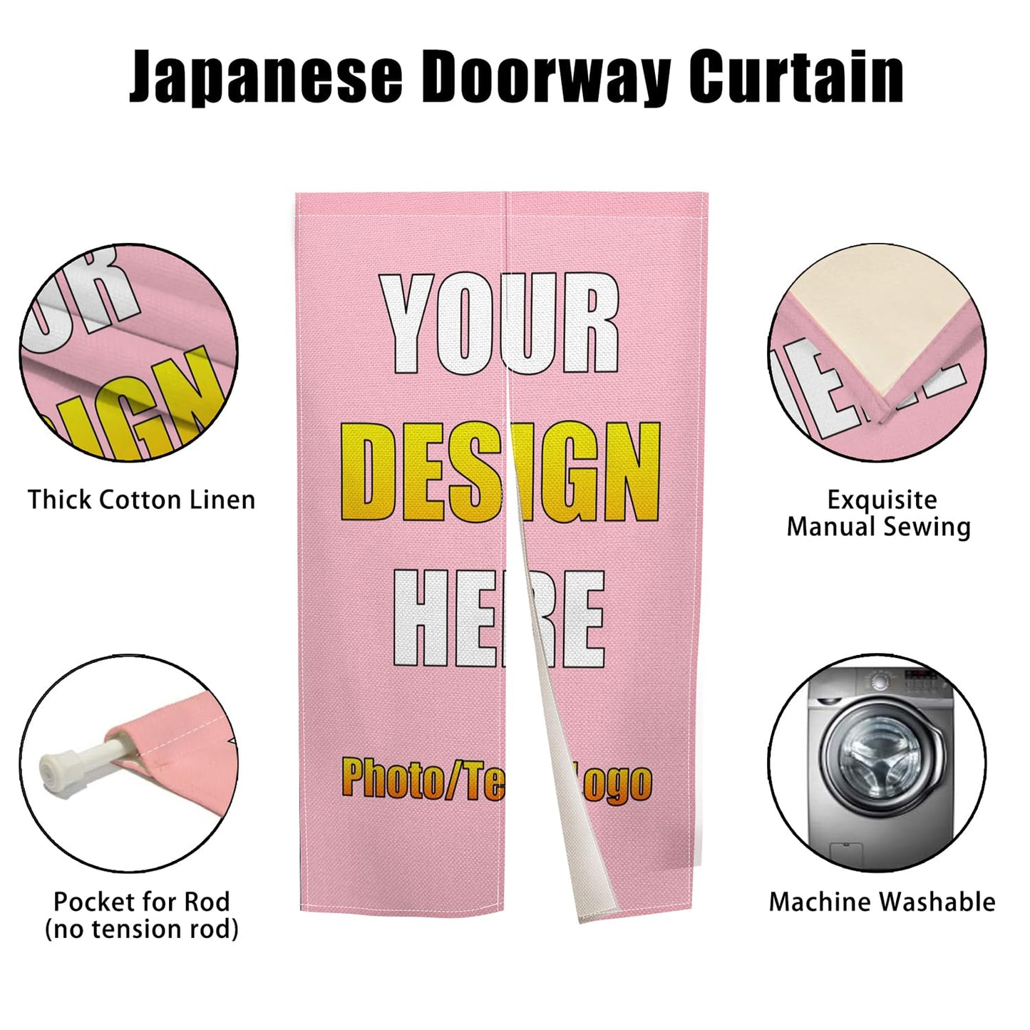 Leowefowa Custom Noren Japanese Style Doorway Curtain Personalized Image Text Room Dividers Japanese Noren Door Way Curtains for Home Kitchen Restaurant Bistro Terraces Partition Shading, 34"x 60"