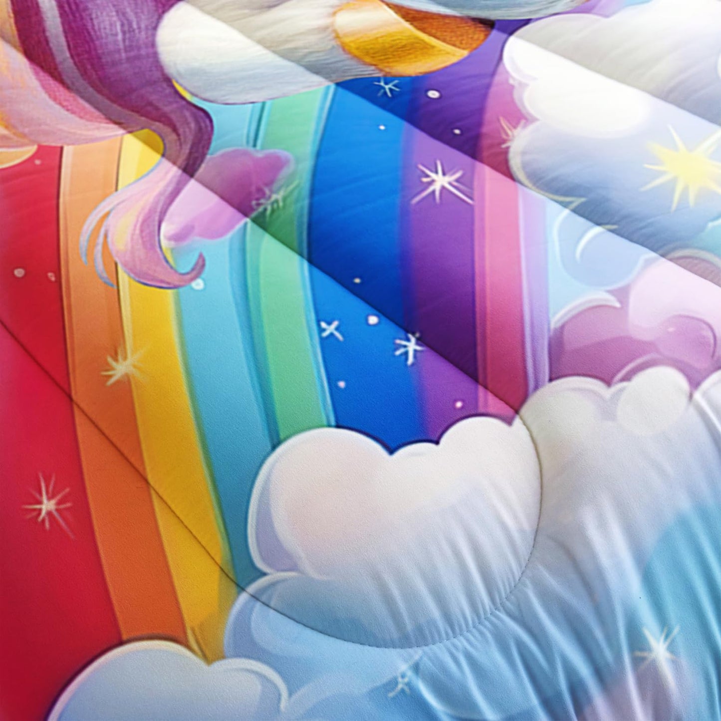 XYNHML Pink Blue Unicorn Comforter 3pcs Full Kids Clouds Rainbow Flowers Quilt Boys Girls Bedding Set Cute Printed Fantasy Room Decor Bed Set with 1 Comforter and 2 Pillowcases