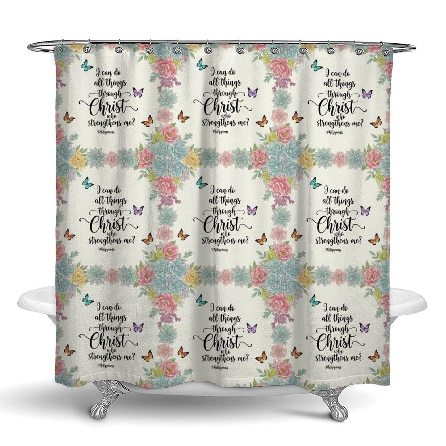Meaudiwes Classic Shower Curtain Set Bathroom Decoration with Curtain Hooks Christian Religious Bible Verse Scripture Prayer, 72"x 70"