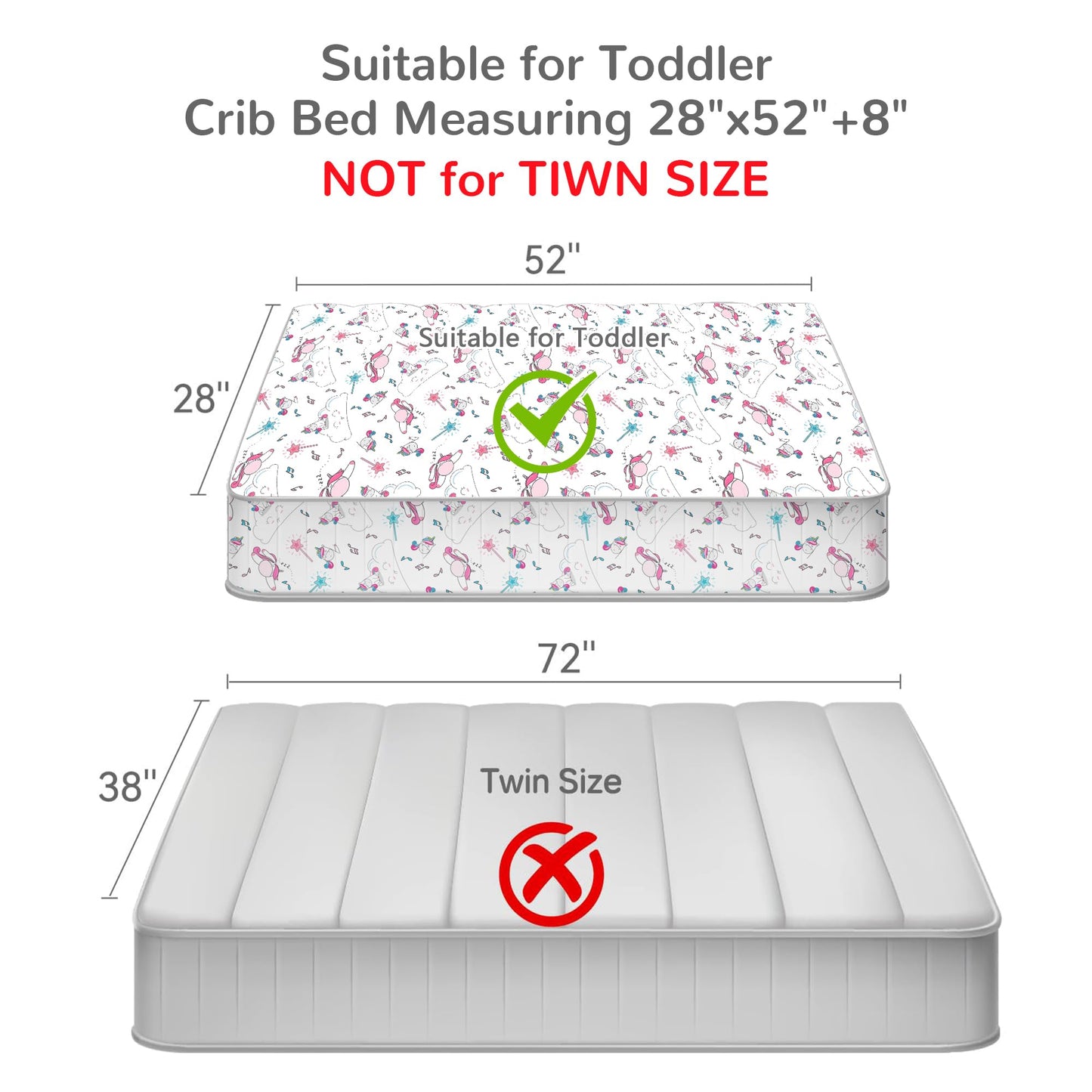 Mooreeke 4 Pieces Toddler Bedding Set - Pink Purple Music Unicorn Toddler Comforter Sets for Girls, Includes Comforter, Flat Sheet, Fitted Sheet and Pillowcase, Bed in A Bag for Baby Bedroom