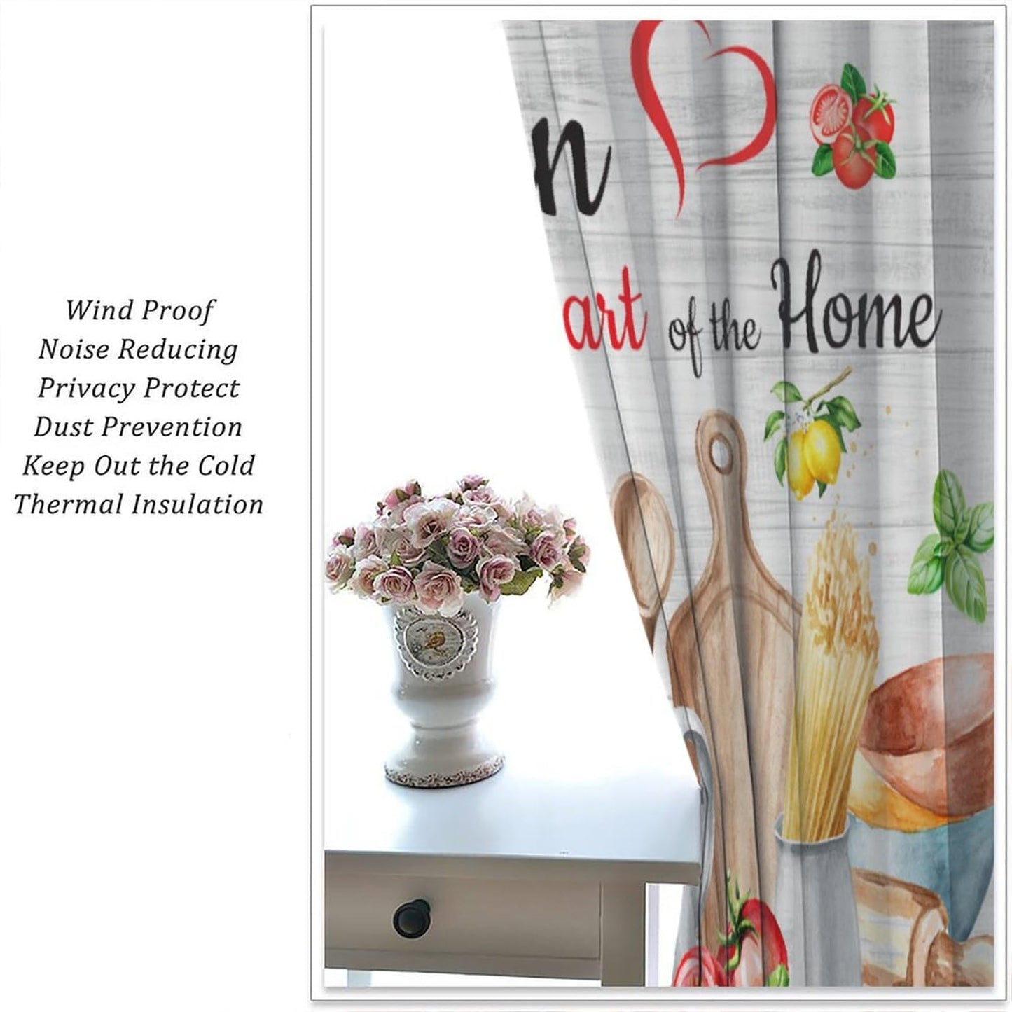 Focusbrite Rustic Kitchen Curtains, Vintage Farmhouse Country Fresh Vegetables Funny Quotes Window Drapes for Bedroom Living Room Kitchen Set 2 Panels,42x45 Inches