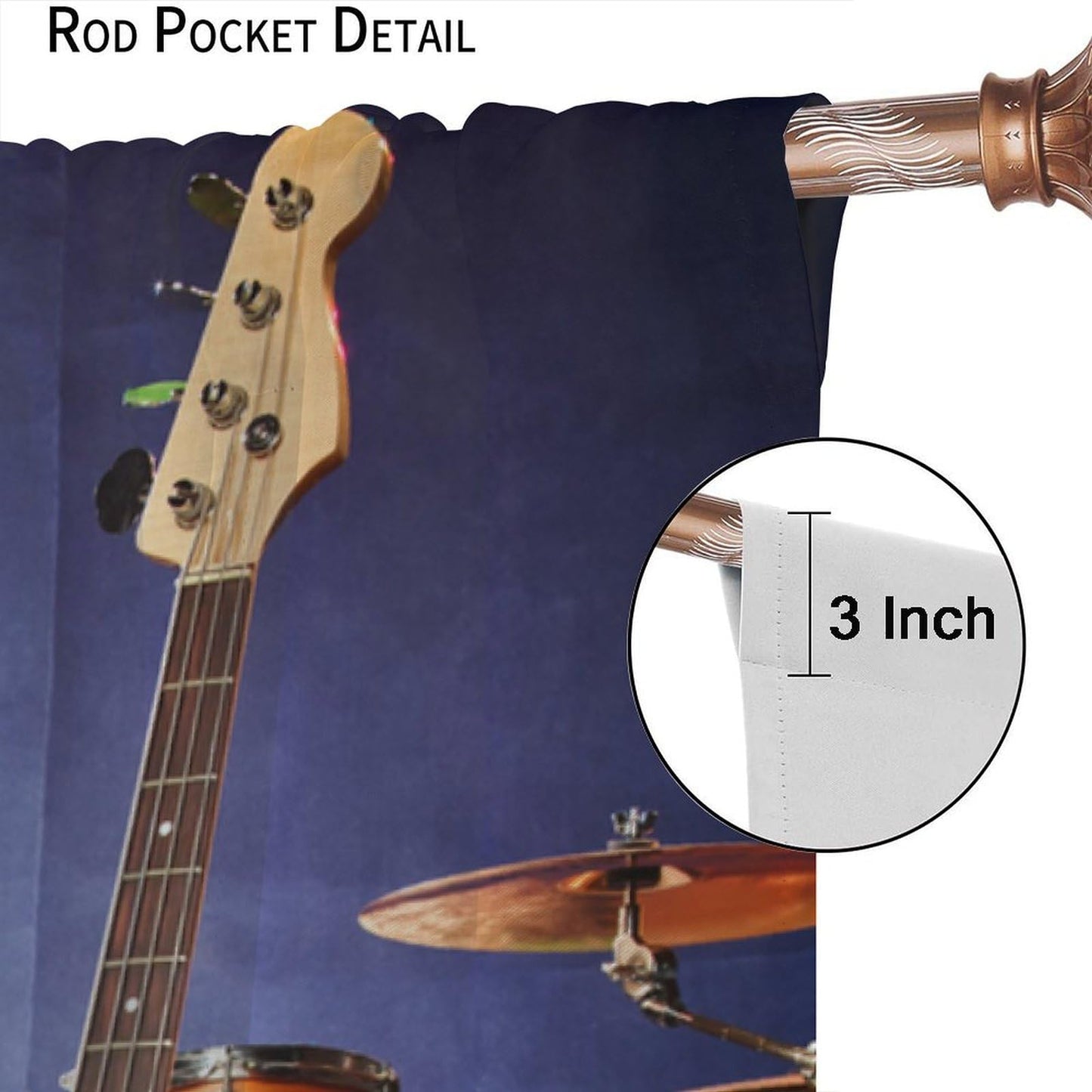 Djaby Music Themed Guitar Curtain, Rock Music Drum Kit Musical Instruments Print Window Drapes for Bedroom Living Room 42" W X 45" L(No Blackout)