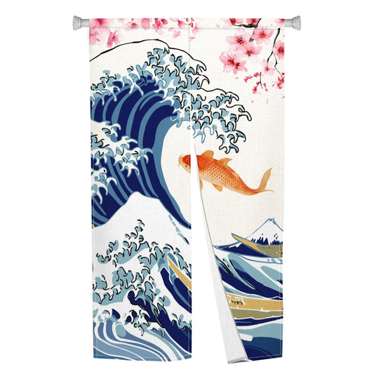 Leowefowa Japanese Traditional Noren Doorway Curtain Long Style Kio Fish Window Treatment Blossom Japanese Noren Curtain for Doorway Tapestry Room Privacy Divider Kitchen Home Decor, 33.5"x 70.9"