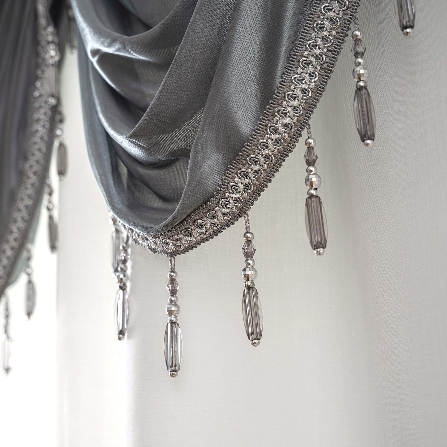 Petrichor Embroidered Sheer Curtain 2 Panels Set - Luxury Window Curtain Attached Valance with Satin Backing and 2 Tie Backs for Living Room,Dining Room, 54x84 inches, Gray
