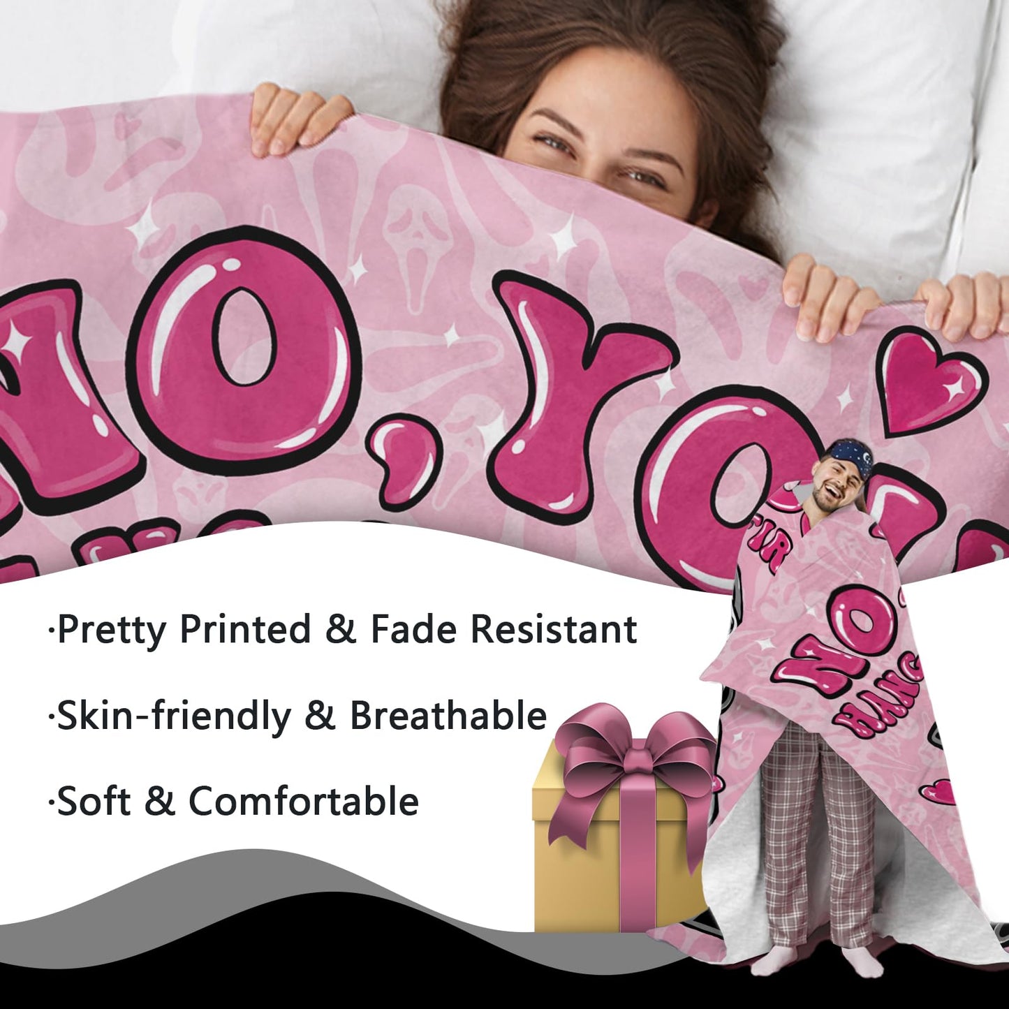 Paayna Grim Reaper Pink Horror Flannel Throw Blanket, No You Hang up First Funny for Kids Men Women, Romantic Love Heart Soft Blankets for Bedding Sofa 50 x 60 Inches