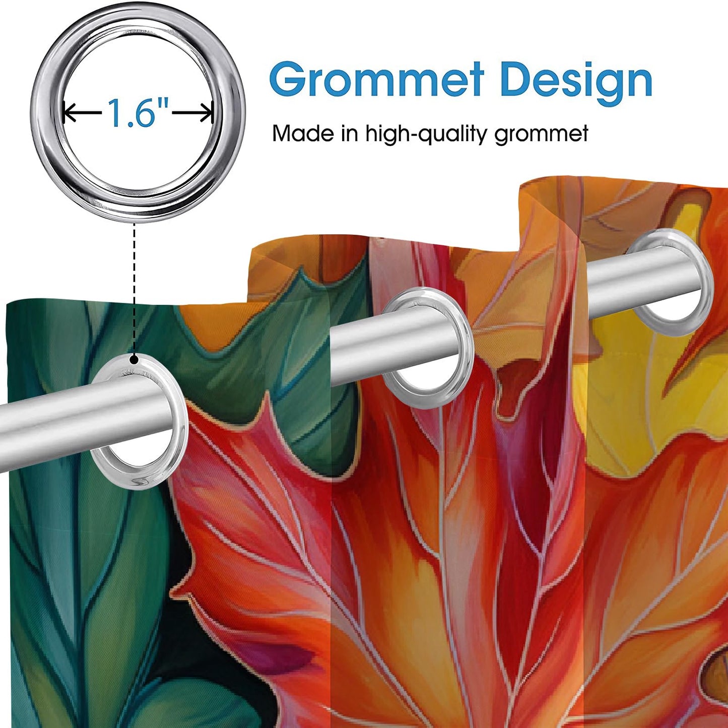 Colorful Maple Leaves Blackout Curtains, Bright Plant Texture 3D Printed Noise Reducing Drapes, 2 Panel Top Grommet Drapes for Bedroom Bathroom Living Room Kids Room(84" W x 84 "L)