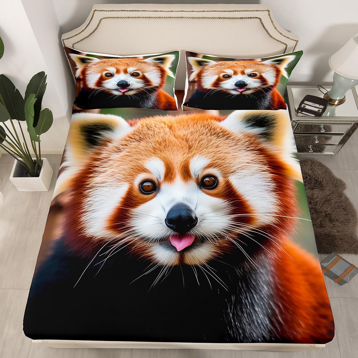 Feelyou Red Panda Bed Sheets Cute Panda Sheet Set for Kids Boys Girls Wild Animal Decor Bed Set Jungle Wildlife Style Sheets Bedroom Collection 3Pcs Twin Size
