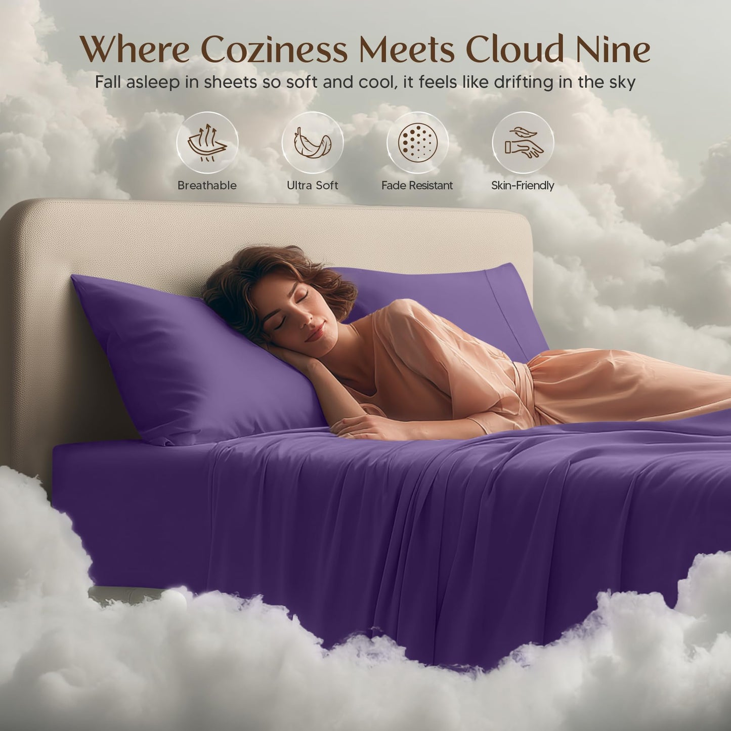 Utopia Bedding Queen Size Sheet Set – 4 Piece Bed Sheets, Soft and Breathable Microfiber, Includes 1 Fitted Sheet, 1 Flat Sheet and 2 Pillowcases – Oeko Tex (Eggplant)