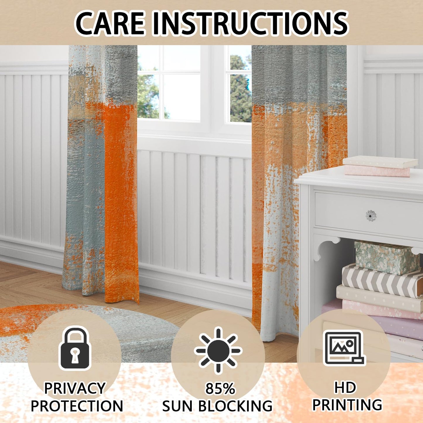 iTapnoom Abstract Orange Grey Blackout Curtains, Beige Aesthetic Art Painting Window Drapes Darkening Grommet Window Curtains for Living Room Bedroom Decor 2 Panels 52"x84" Inch