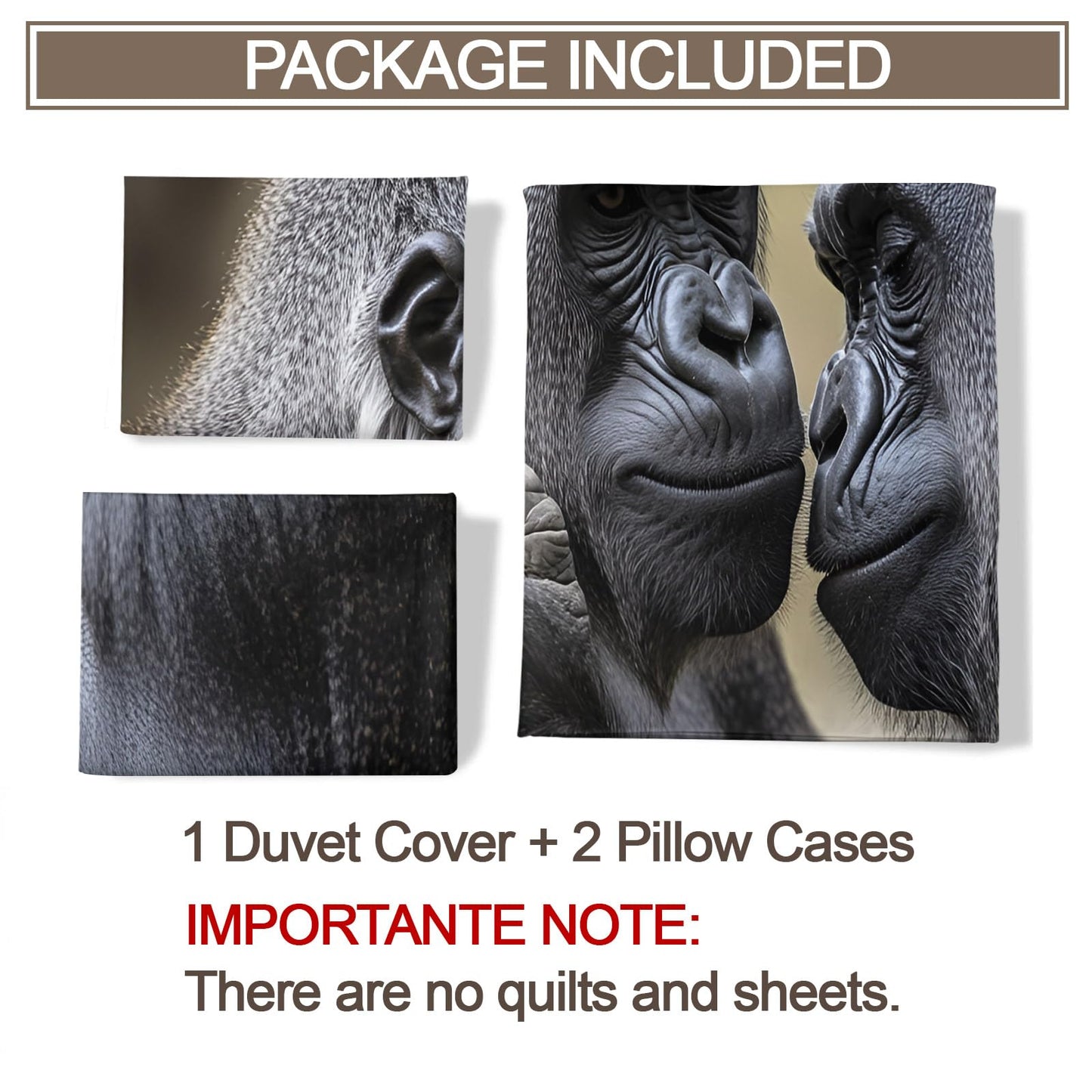 Twin Size Duvet Cover Gorilla Print Duvet Cover Gorilla Comforter Cover Wild Animal Bedding Kids Room Bedding Decor (Reversible Printing)