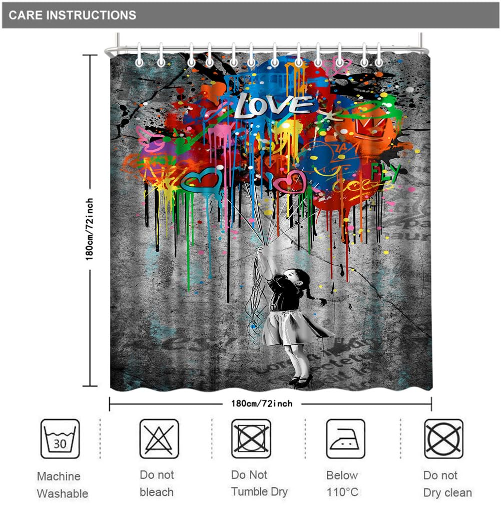Graffiti Shower Curtain Banksy Teens Girls Colorful Bathroom Decor