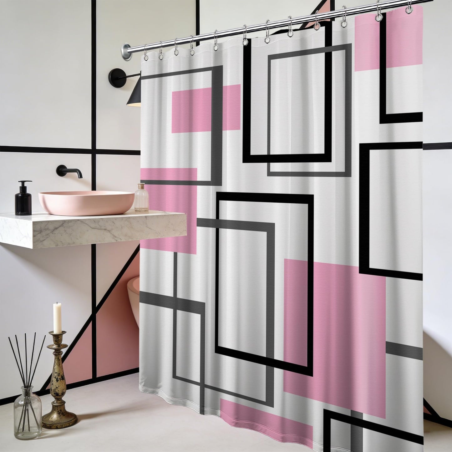 Yieldeer Light Pink Geometric Shower Curtain, 70 x 72 Inch